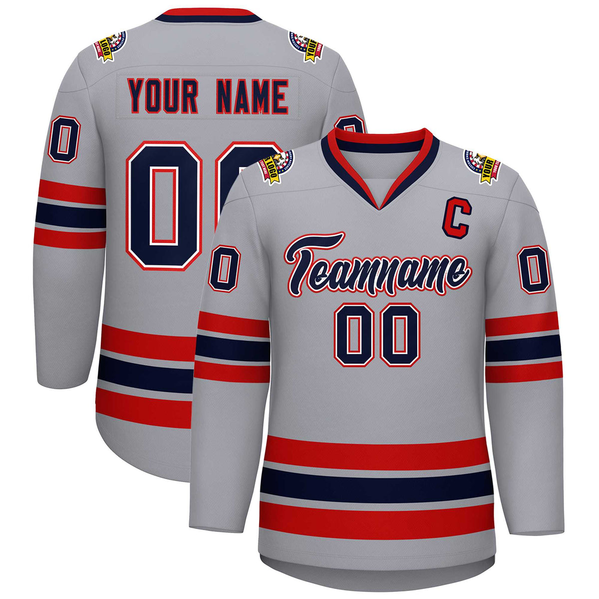 Custom Gray Navy White-Red Classic Style Hockey Jersey | KXKSHOP