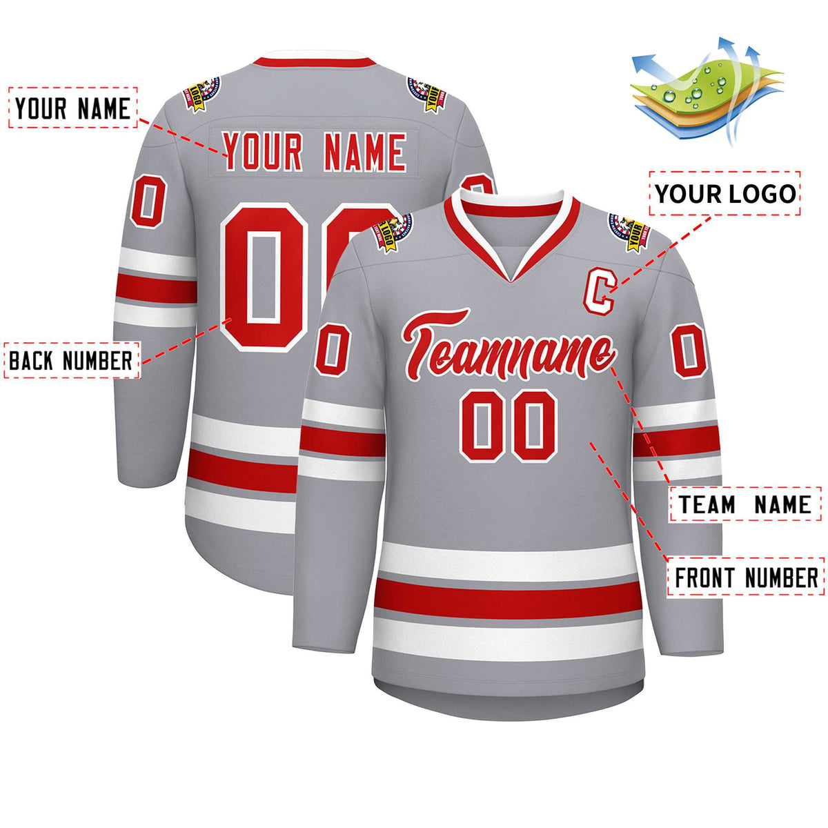 Custom Gray Red-White Classic Style Hockey Jersey | KXKSHOP