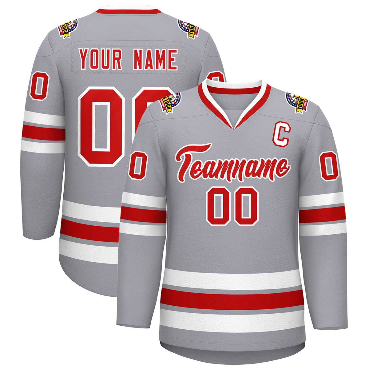 Custom Gray Red-White Classic Style Hockey Jersey | KXKSHOP