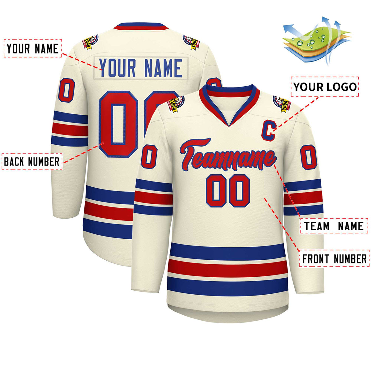 Custom Khaki Red-Royal Classic Style Hockey Jersey | KXKSHOP
