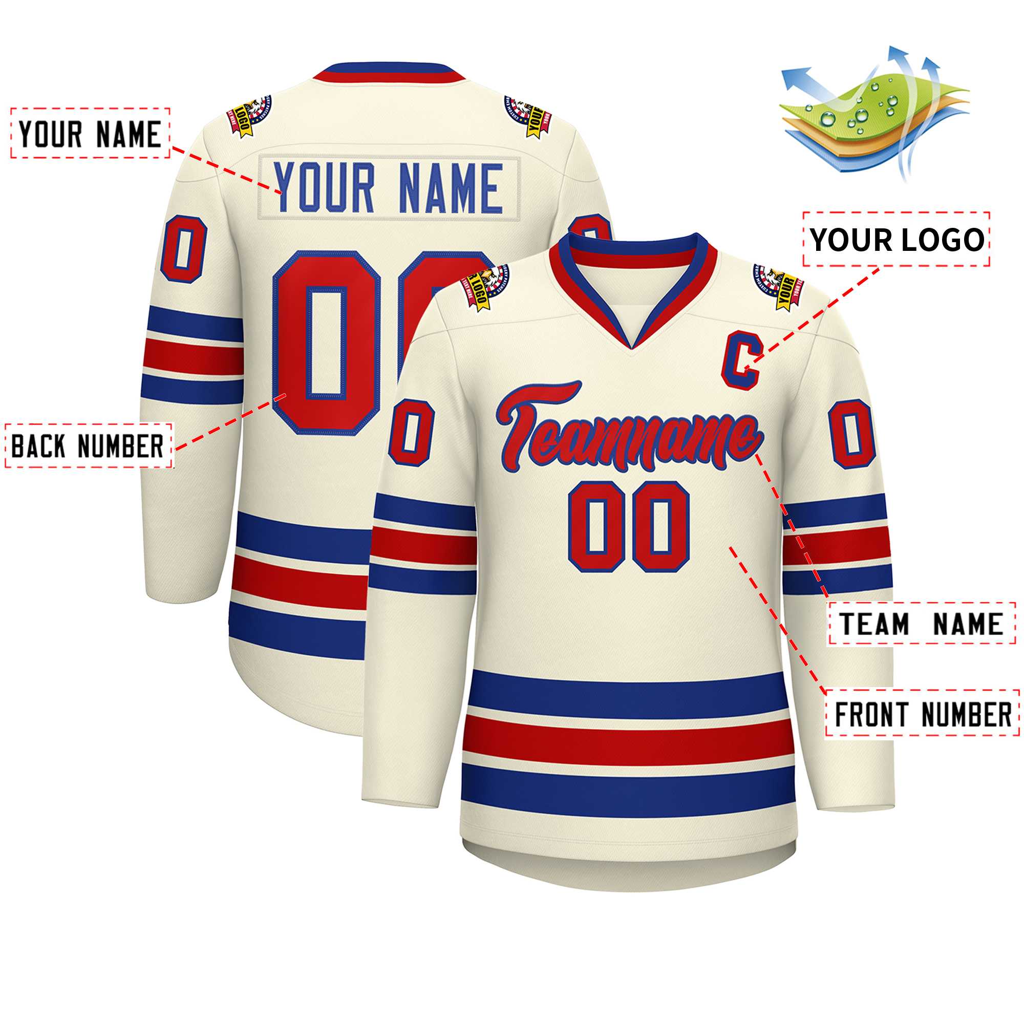 Custom Khaki Red-Royal Classic Style Hockey Jersey | KXKSHOP