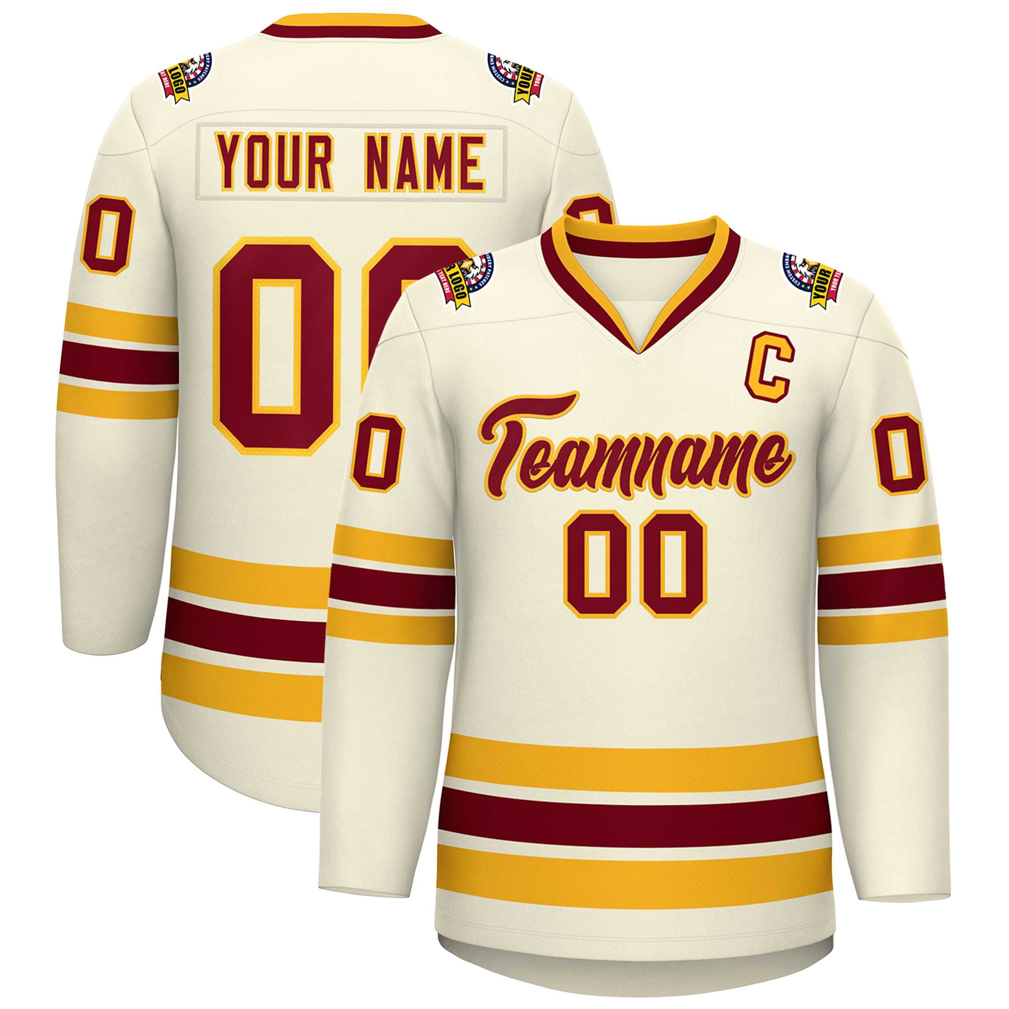 Custom Khaki Crimson-Gold Classic Style Hockey Jersey | KXKSHOP