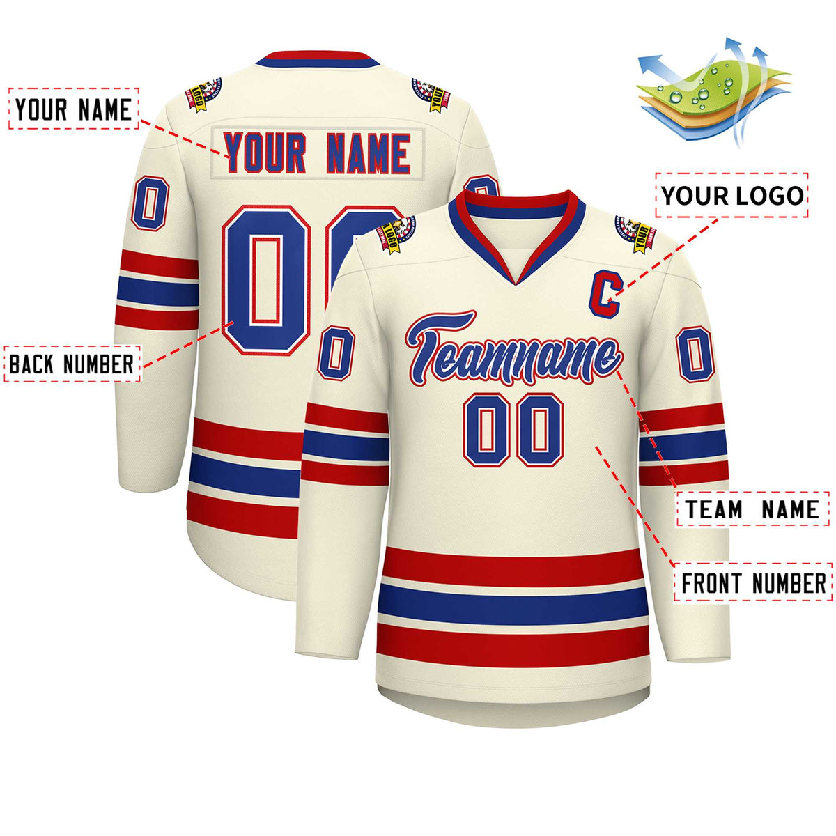Custom Khaki Royal White-Red Classic Style Hockey Jersey | KXKSHOP