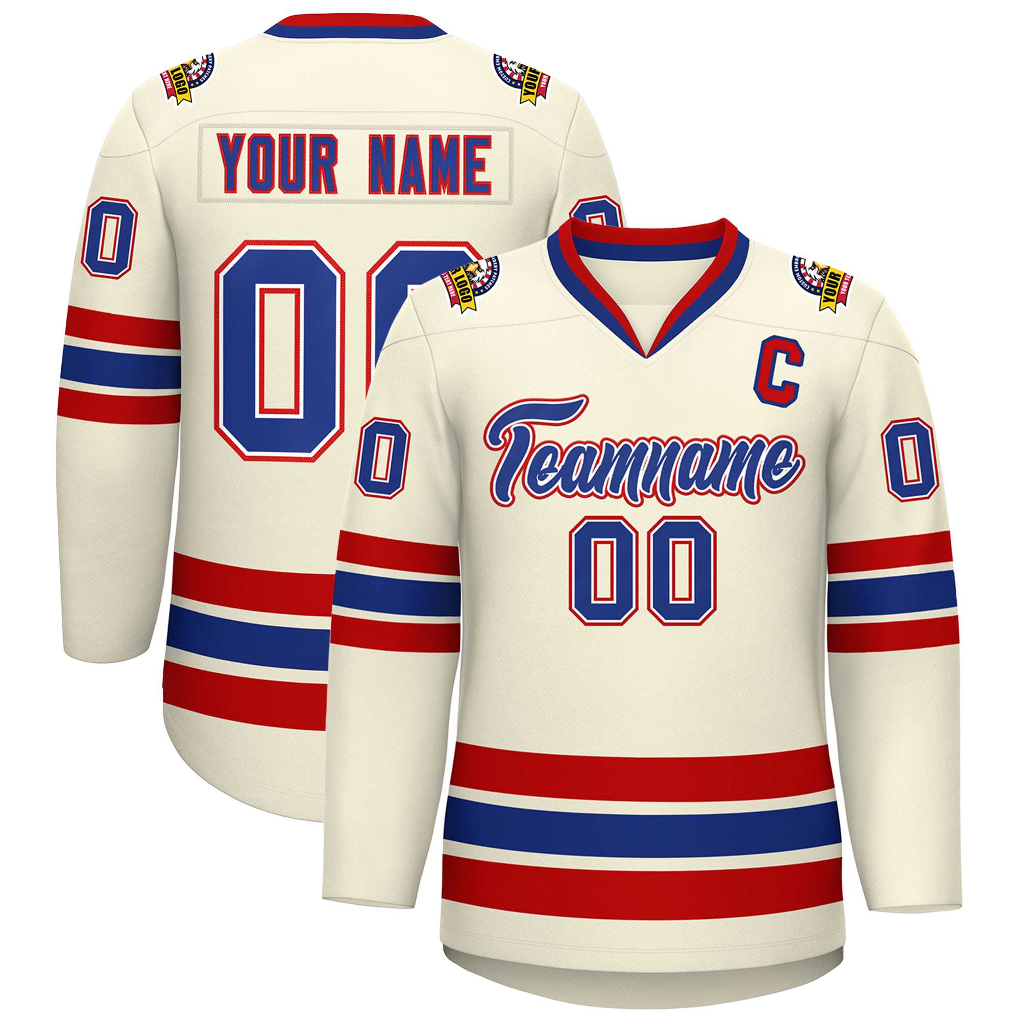 Custom Khaki Royal White-Red Classic Style Hockey Jersey | KXKSHOP