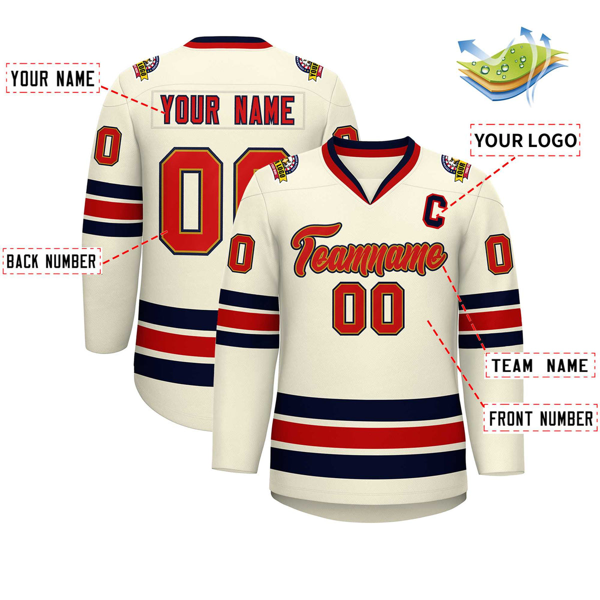 Custom Khaki Red Old Gold-Navy Classic Style Hockey Jersey | KXKSHOP