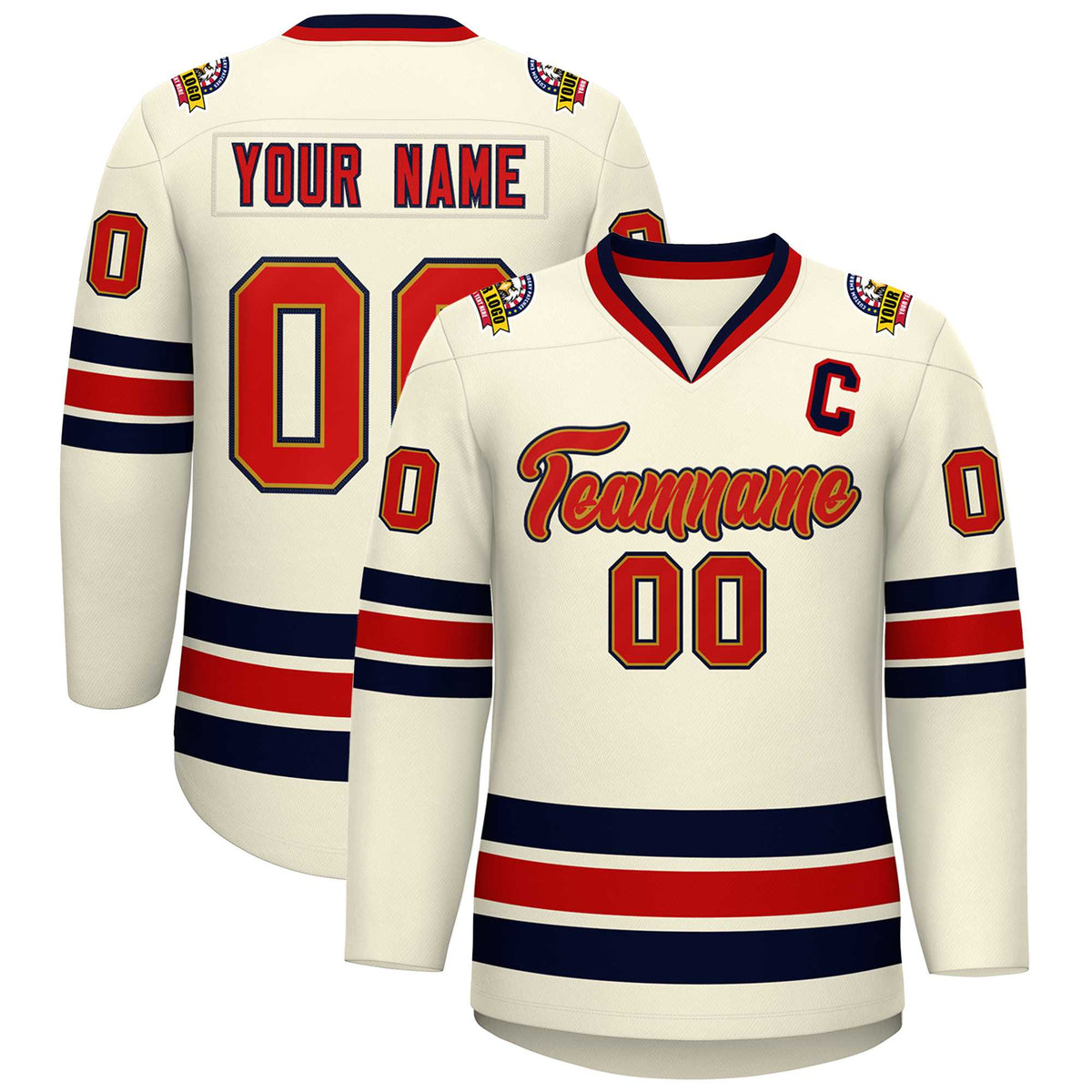 Custom Khaki Red Old Gold-Navy Classic Style Hockey Jersey | KXKSHOP