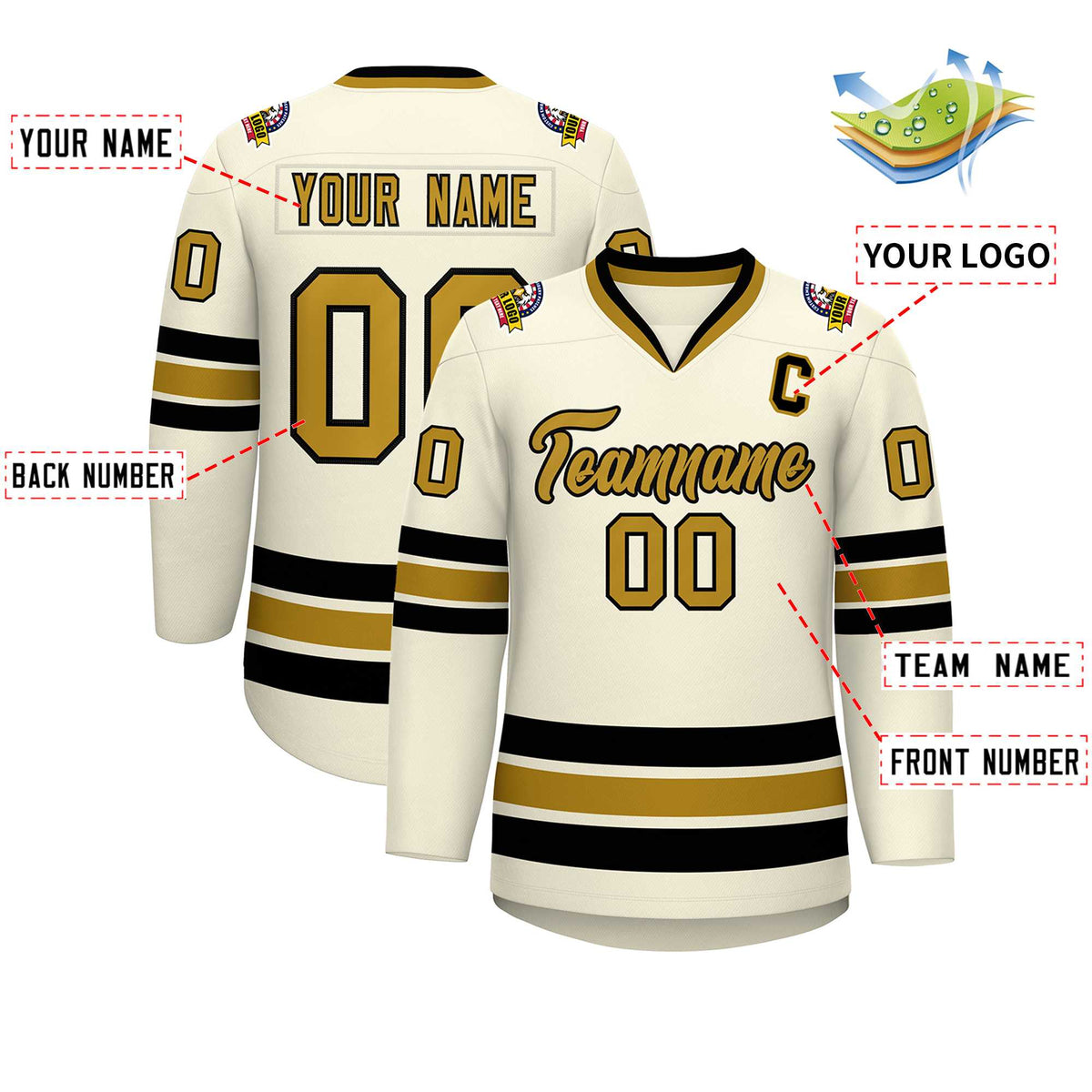 Custom Khaki Old Gold-Black Classic Style Hockey Jersey | KXKSHOP