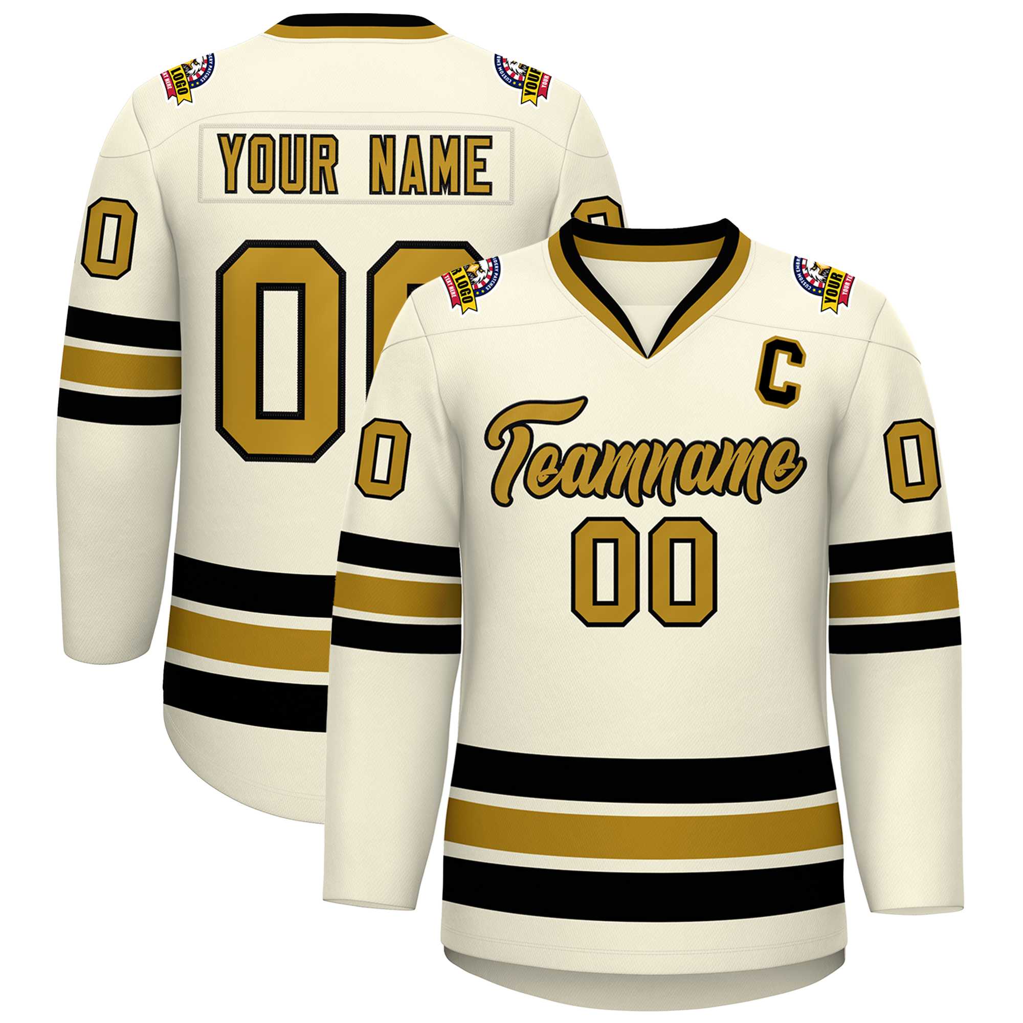 Custom Khaki Old Gold-Black Classic Style Hockey Jersey | KXKSHOP