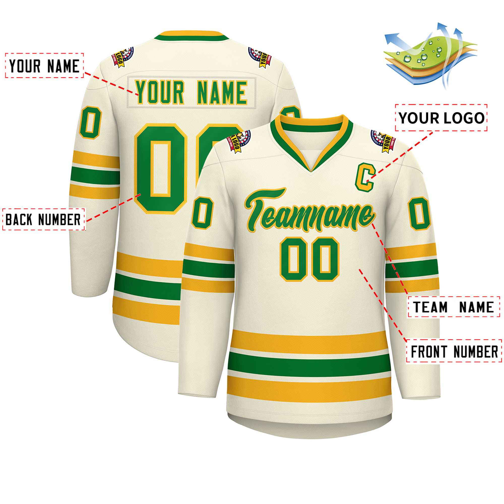 Custom Khaki Kelly Green-Gold Classic Style Hockey Jersey | KXKSHOP