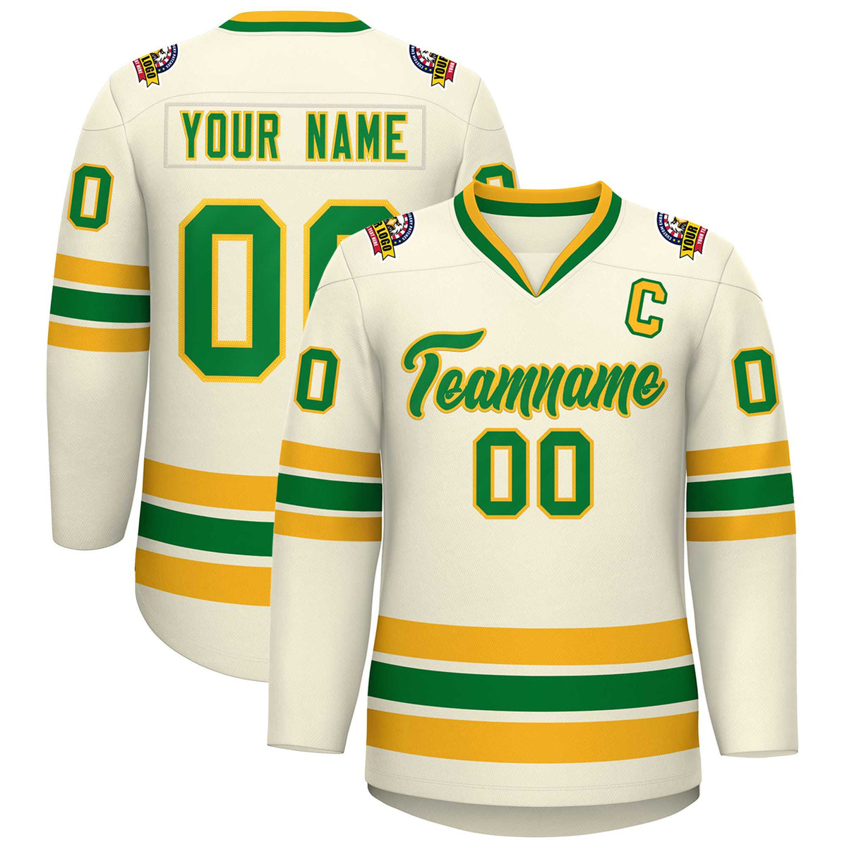 Custom Khaki Kelly Green-Gold Classic Style Hockey Jersey | KXKSHOP