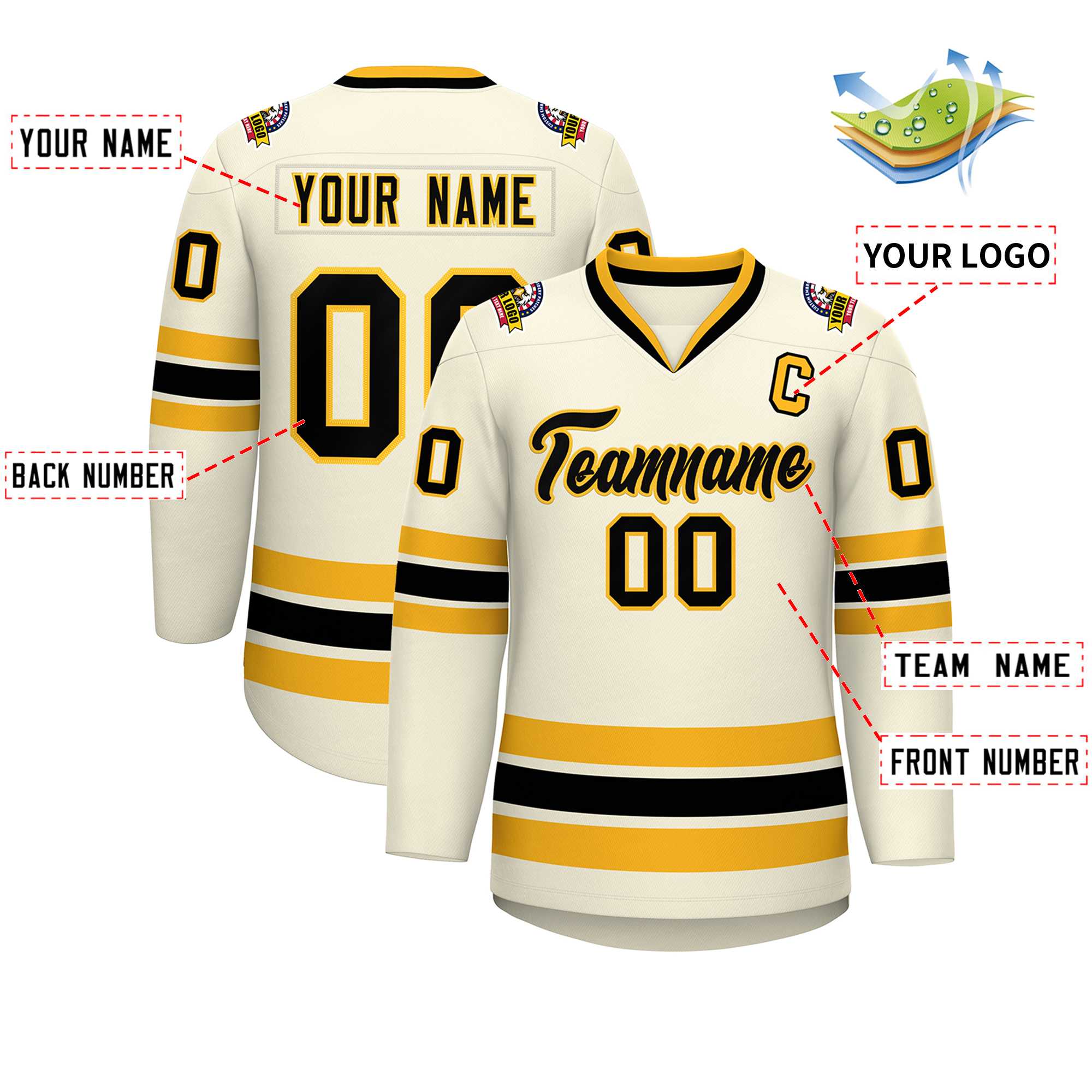 Custom Khaki Black-Gold Classic Style Hockey Jersey | KXKSHOP