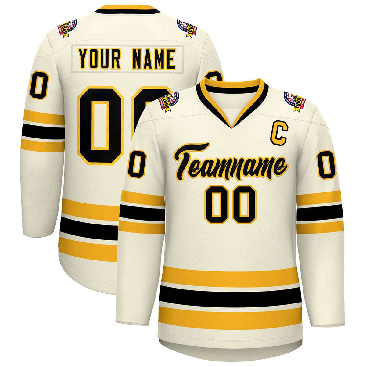 Custom Khaki Black-Gold Classic Style Hockey Jersey | KXKSHOP