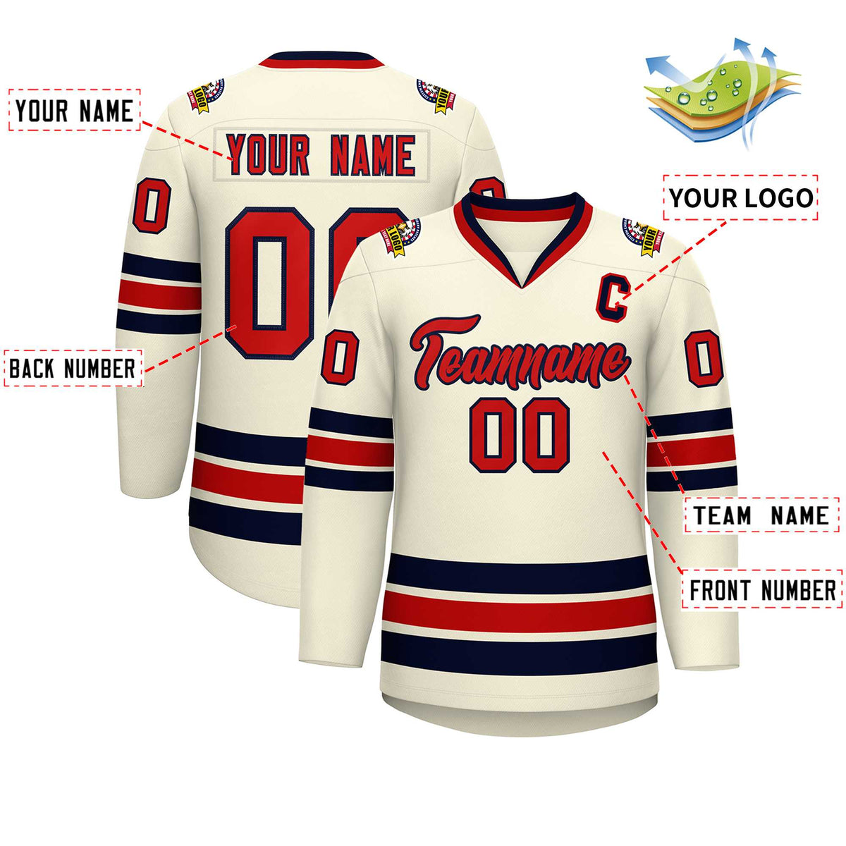 Custom Khaki Red-Navy Classic Style Hockey Jersey | KXKSHOP
