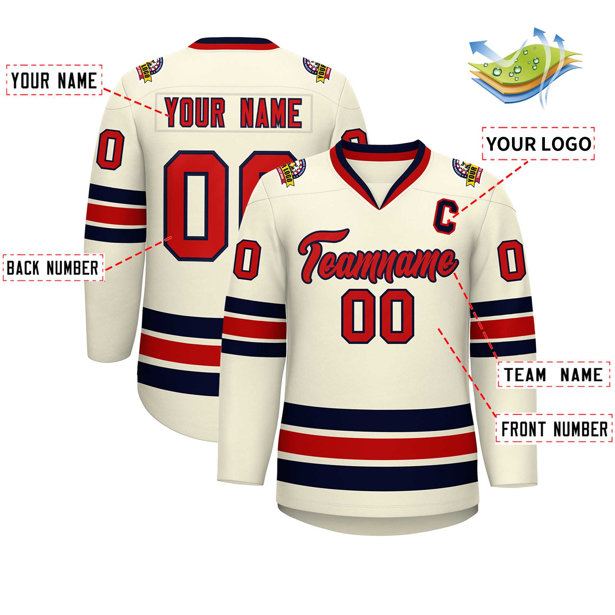 Custom Khaki Red-Navy Classic Style Hockey Jersey | KXKSHOP