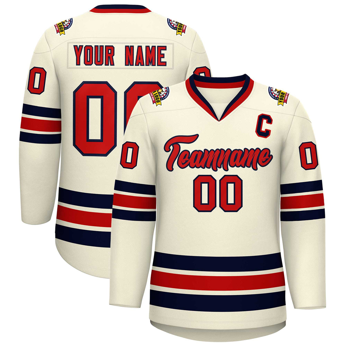 Custom Khaki Red-Navy Classic Style Hockey Jersey | KXKSHOP