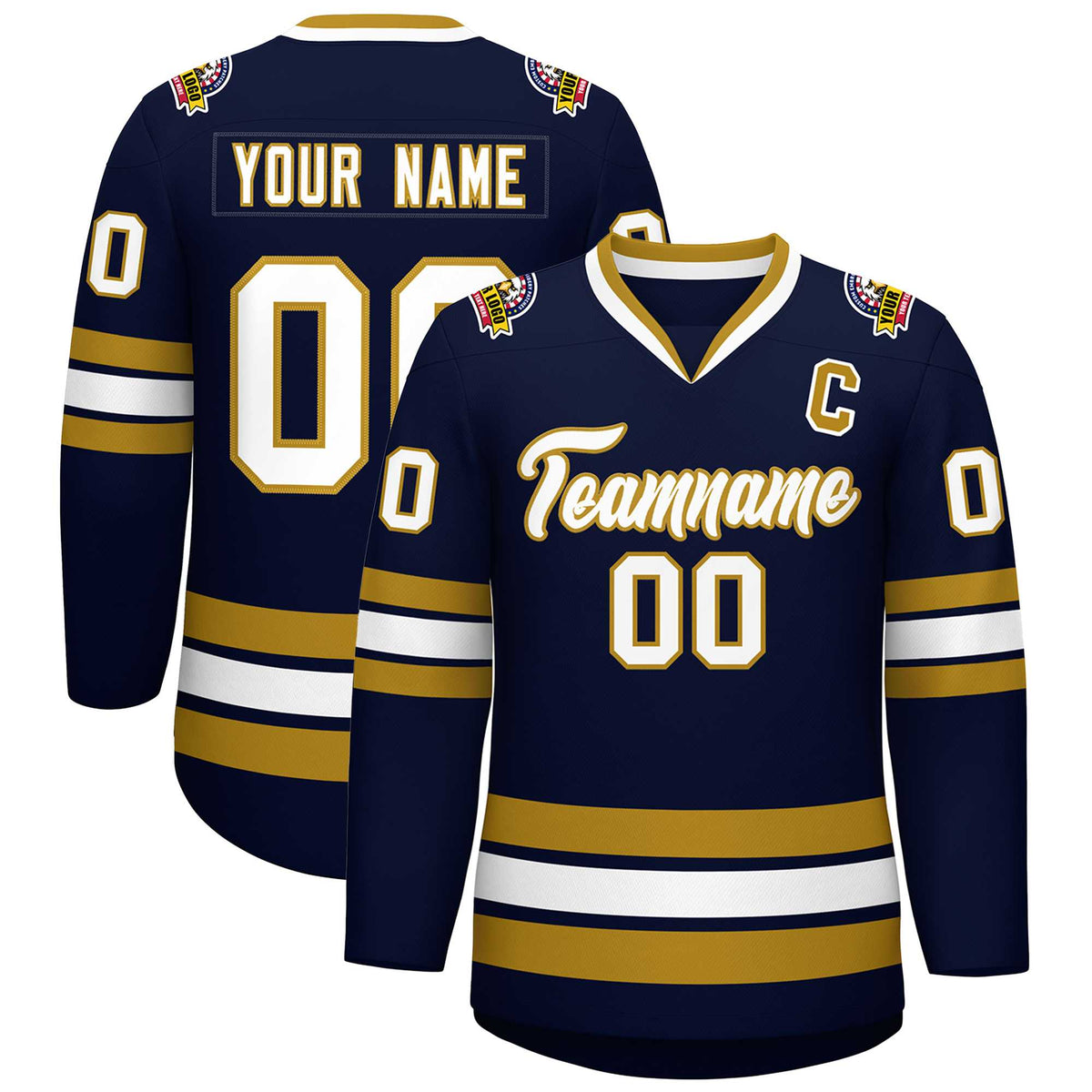Custom Navy White-Old Gold Classic Style Hockey Jersey | KXKSHOP
