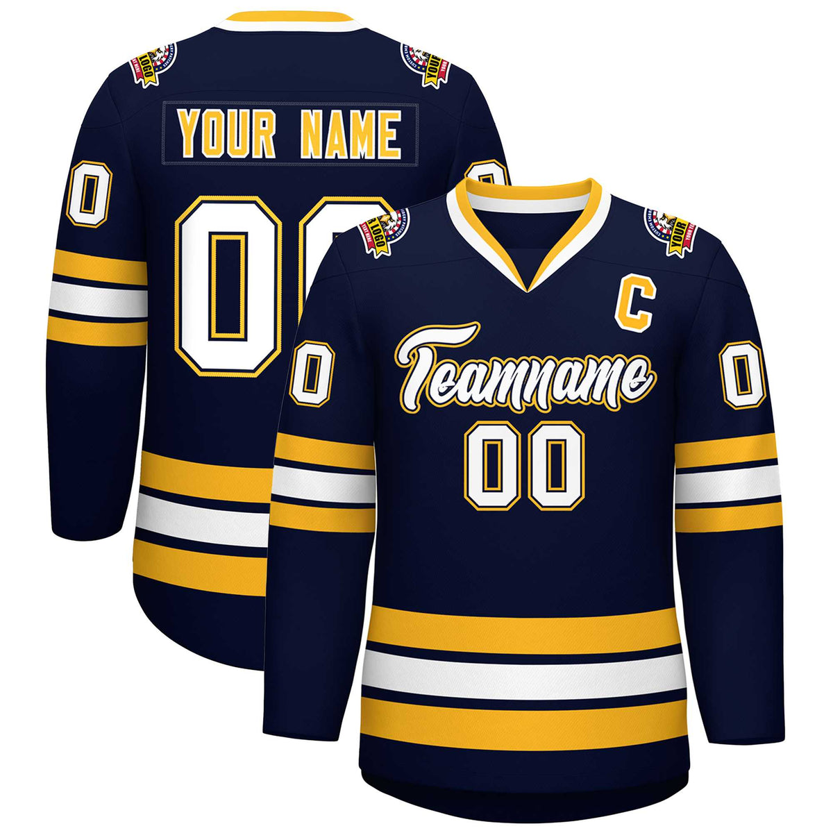 Custom Navy White Navy-Gold Classic Style Hockey Jersey | KXKSHOP