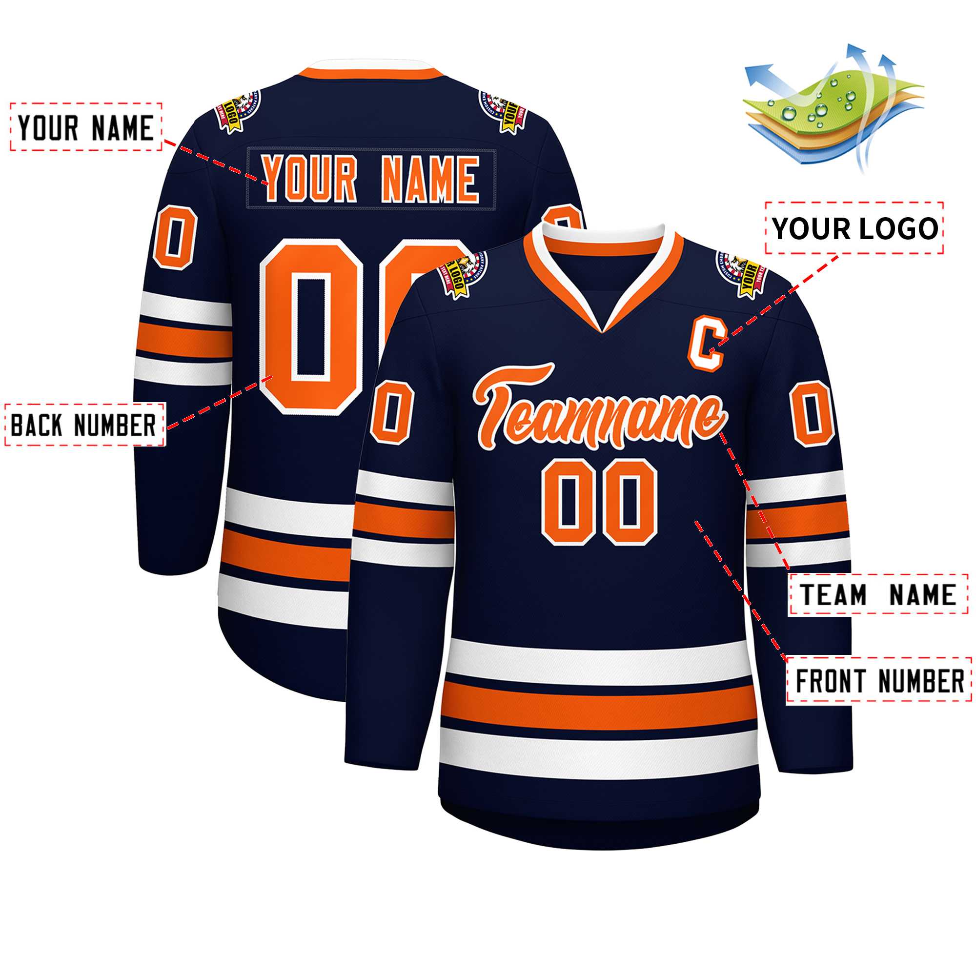 Custom Navy Orange-White Classic Style Hockey Jersey | KXKSHOP