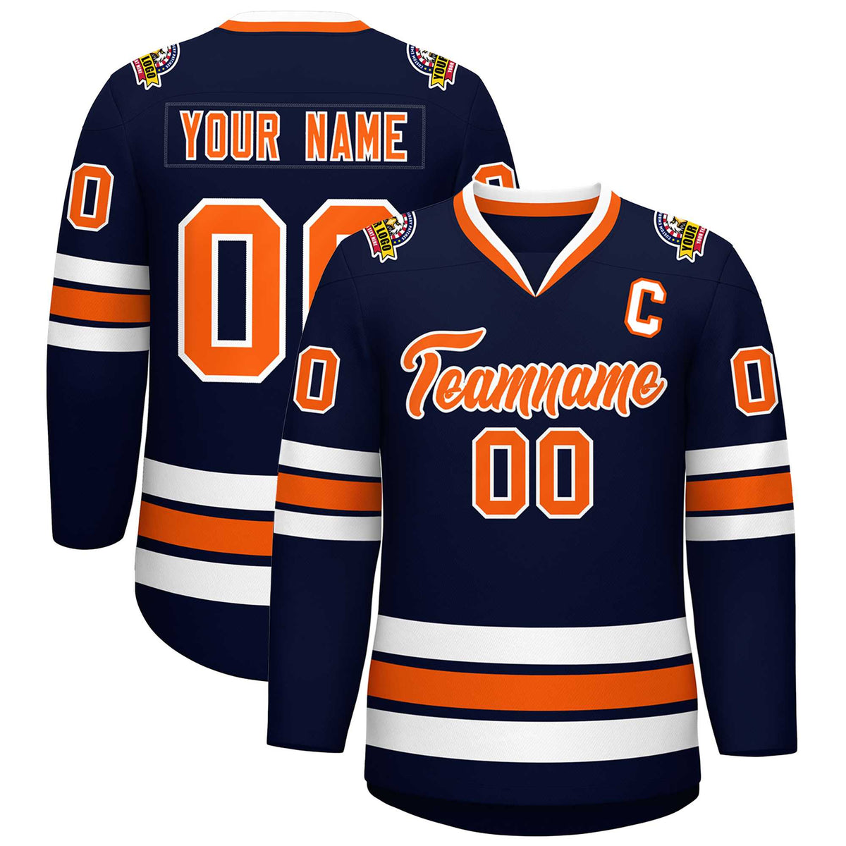 Custom Navy Orange-White Classic Style Hockey Jersey | KXKSHOP