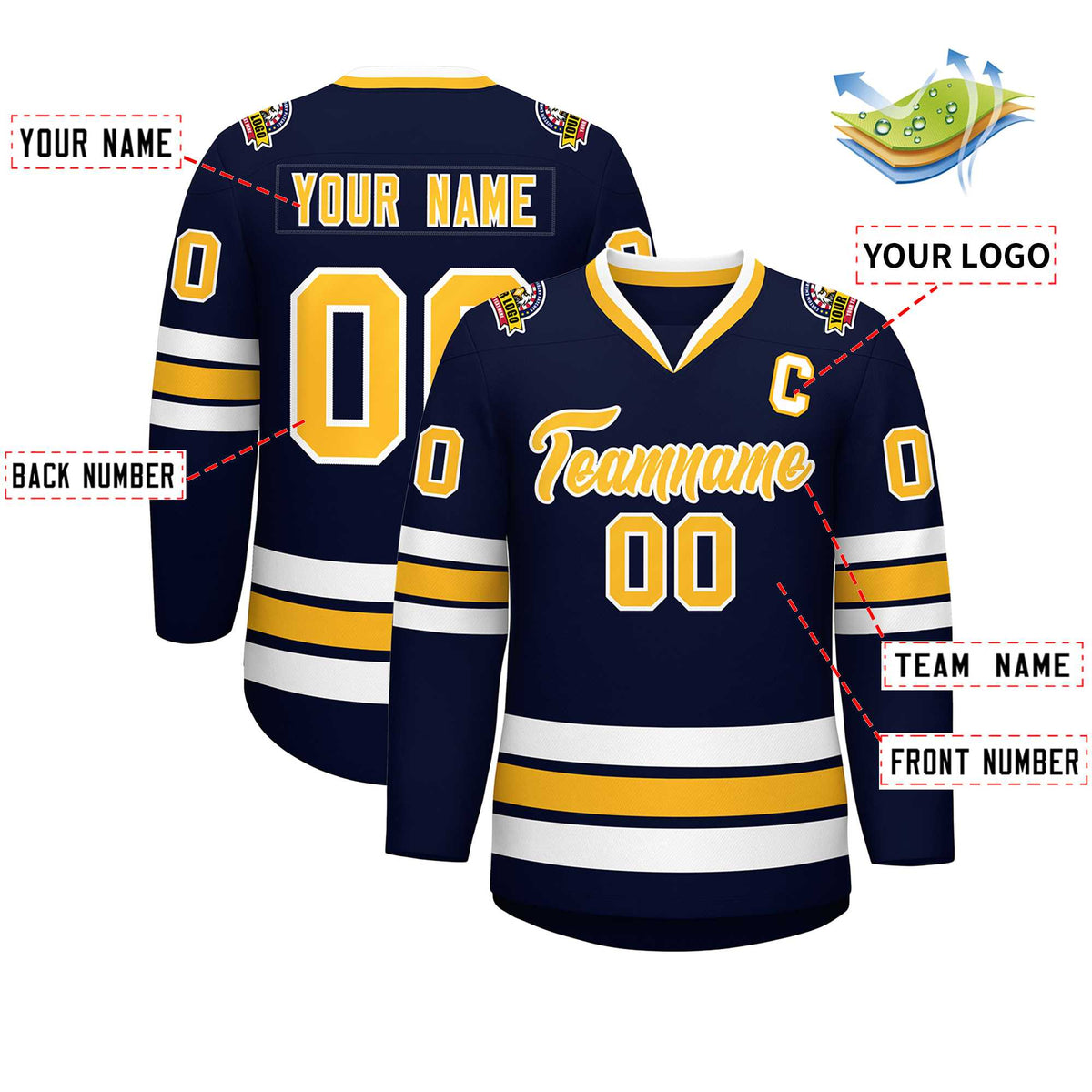 Custom Navy Gold-White Classic Style Hockey Jersey | KXKSHOP