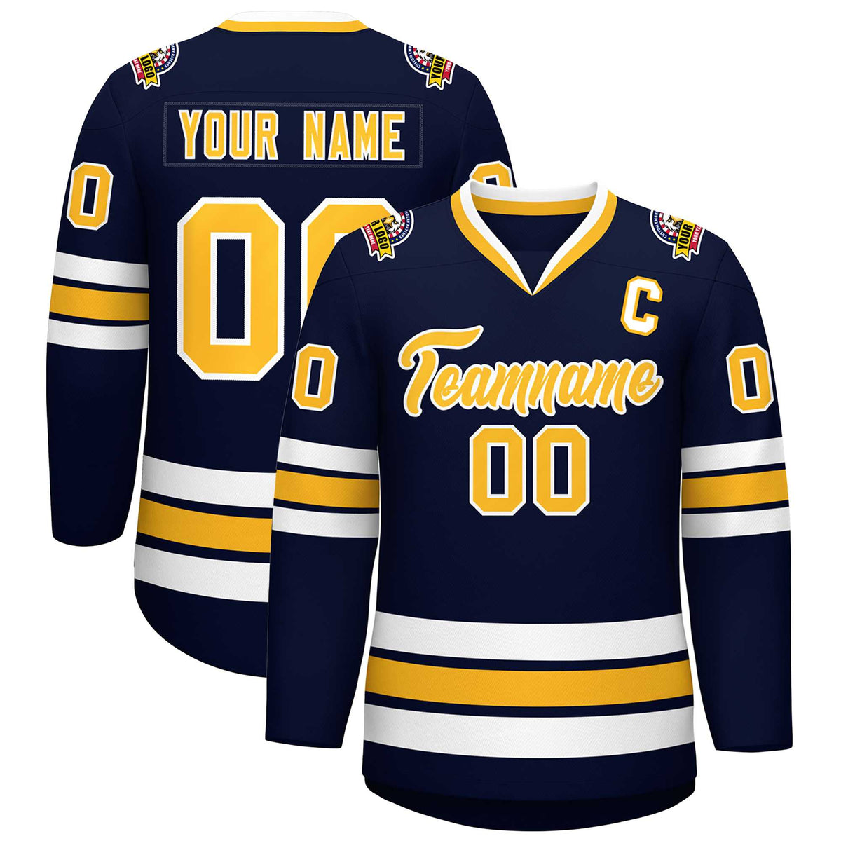 Custom Navy Gold-White Classic Style Hockey Jersey | KXKSHOP