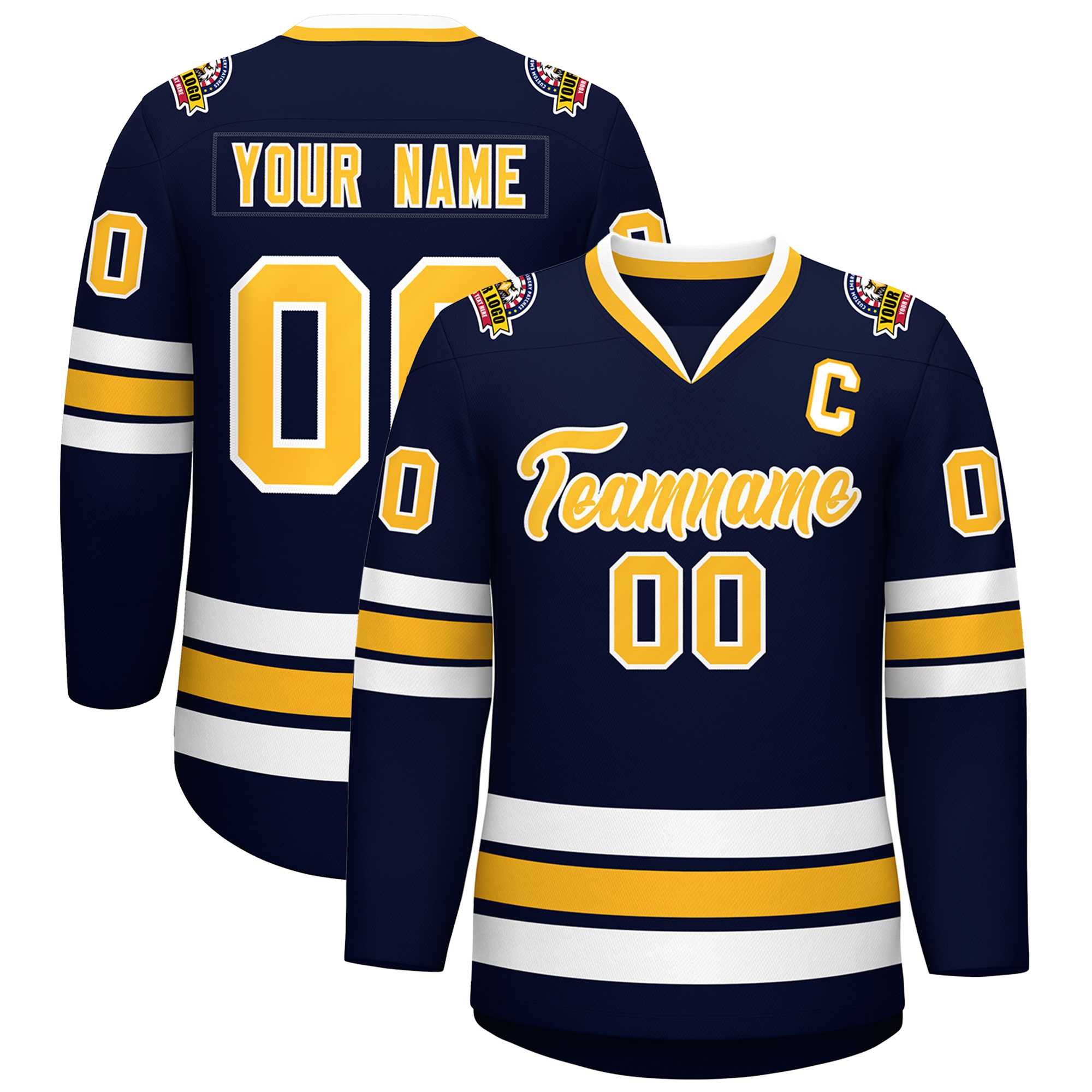 Custom Navy Gold-White Classic Style Hockey Jersey | KXKSHOP