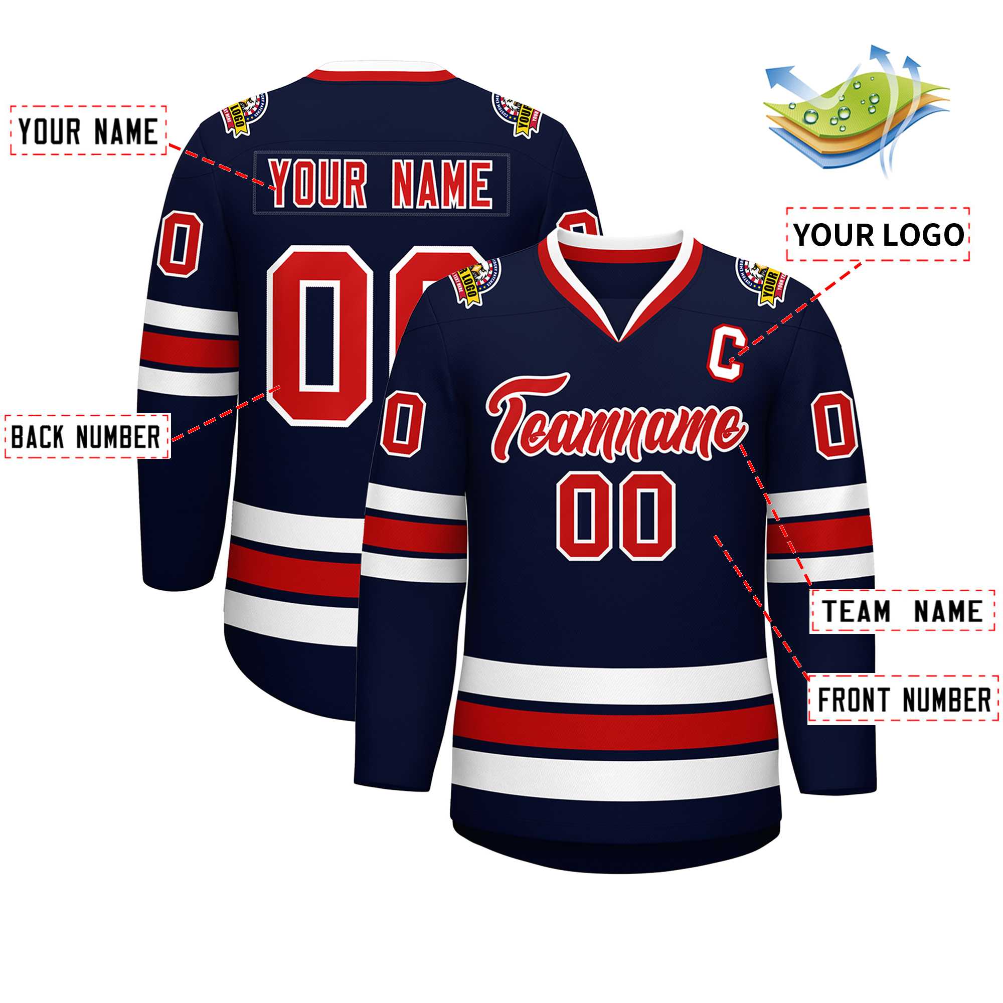 Custom Navy Red-White Classic Style Hockey Jersey | KXKSHOP