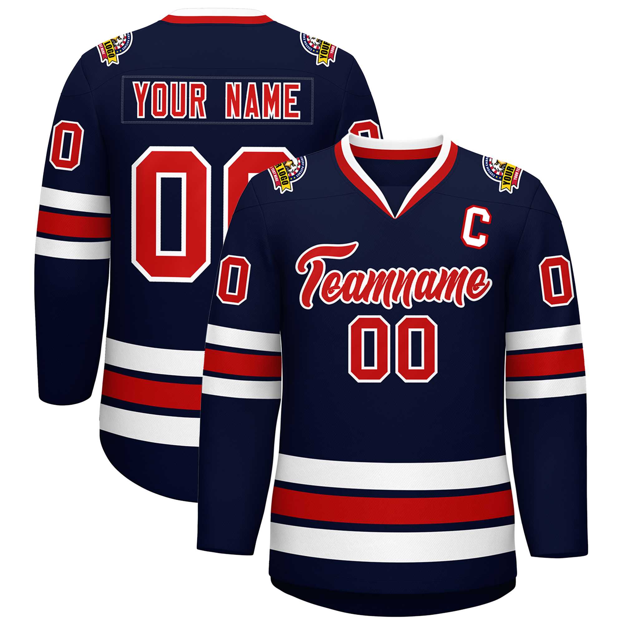 Custom Navy Red-White Classic Style Hockey Jersey | KXKSHOP