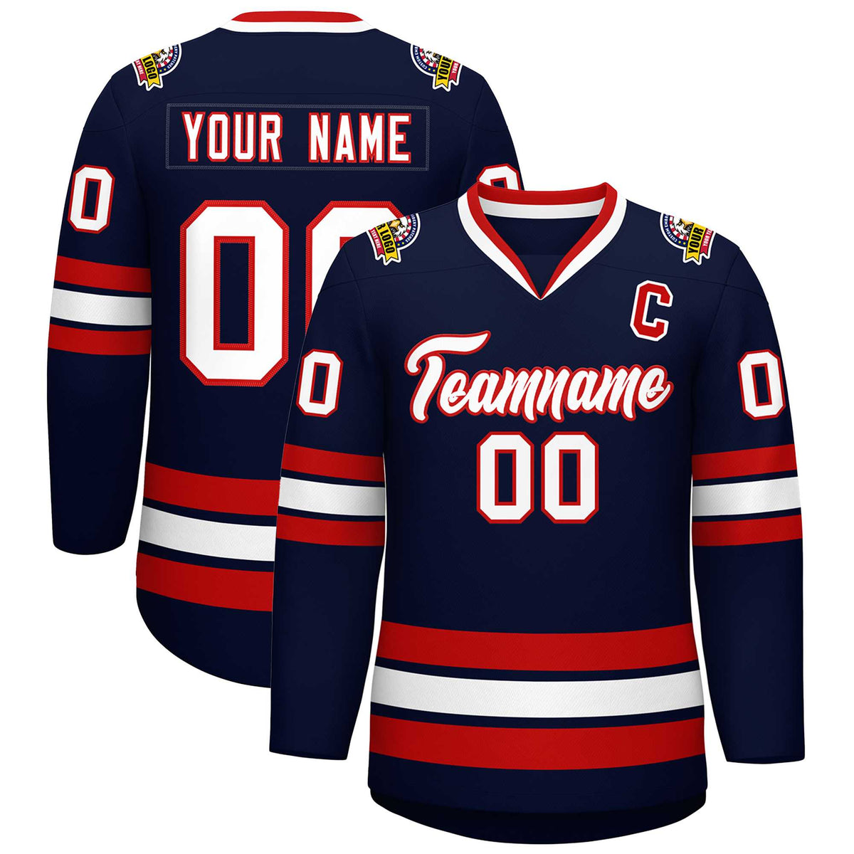 Custom Navy White-Red Classic Style Hockey Jersey | KXKSHOP