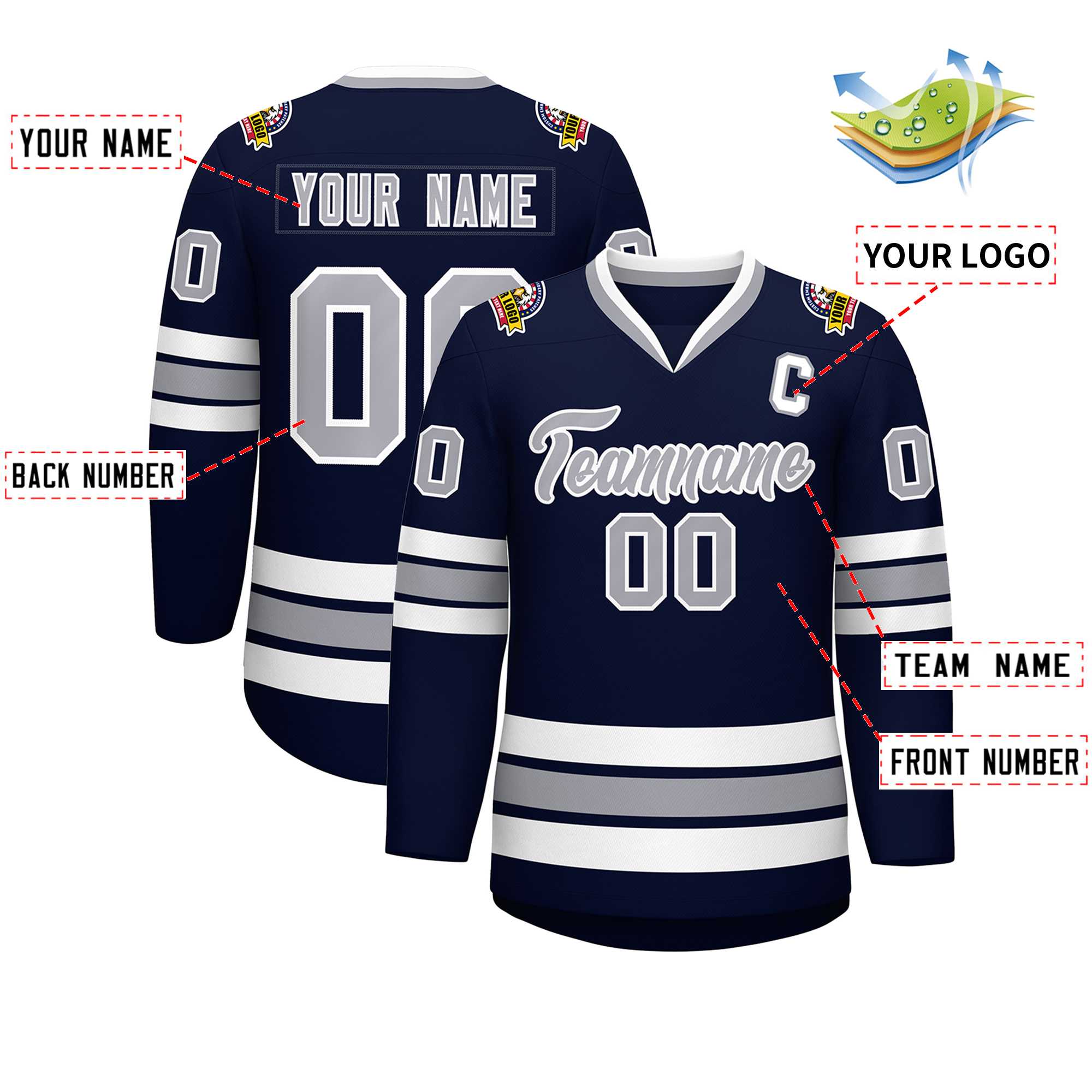 Custom Navy Gray-White Classic Style Hockey Jersey | KXKSHOP