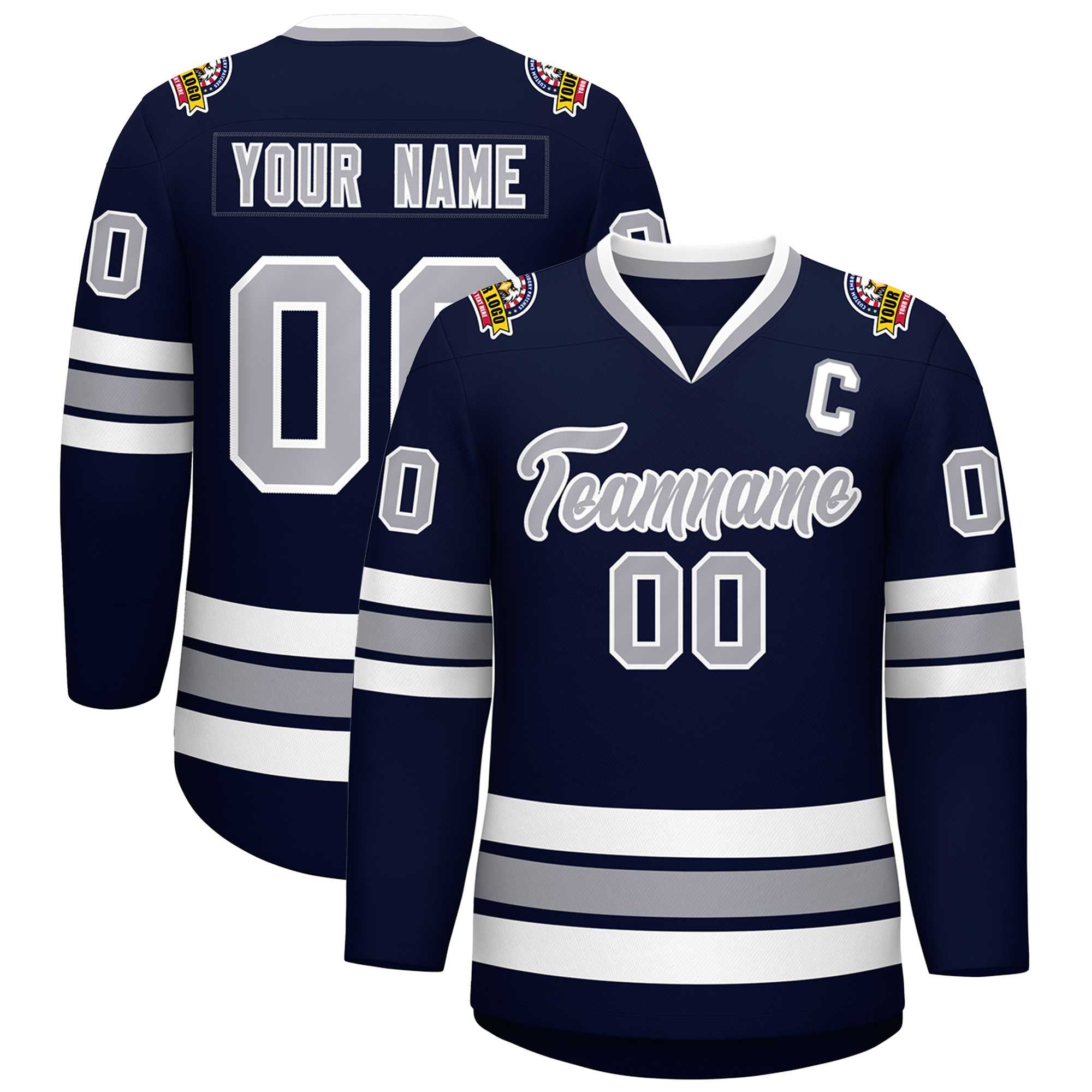 Custom Navy Gray-White Classic Style Hockey Jersey | KXKSHOP