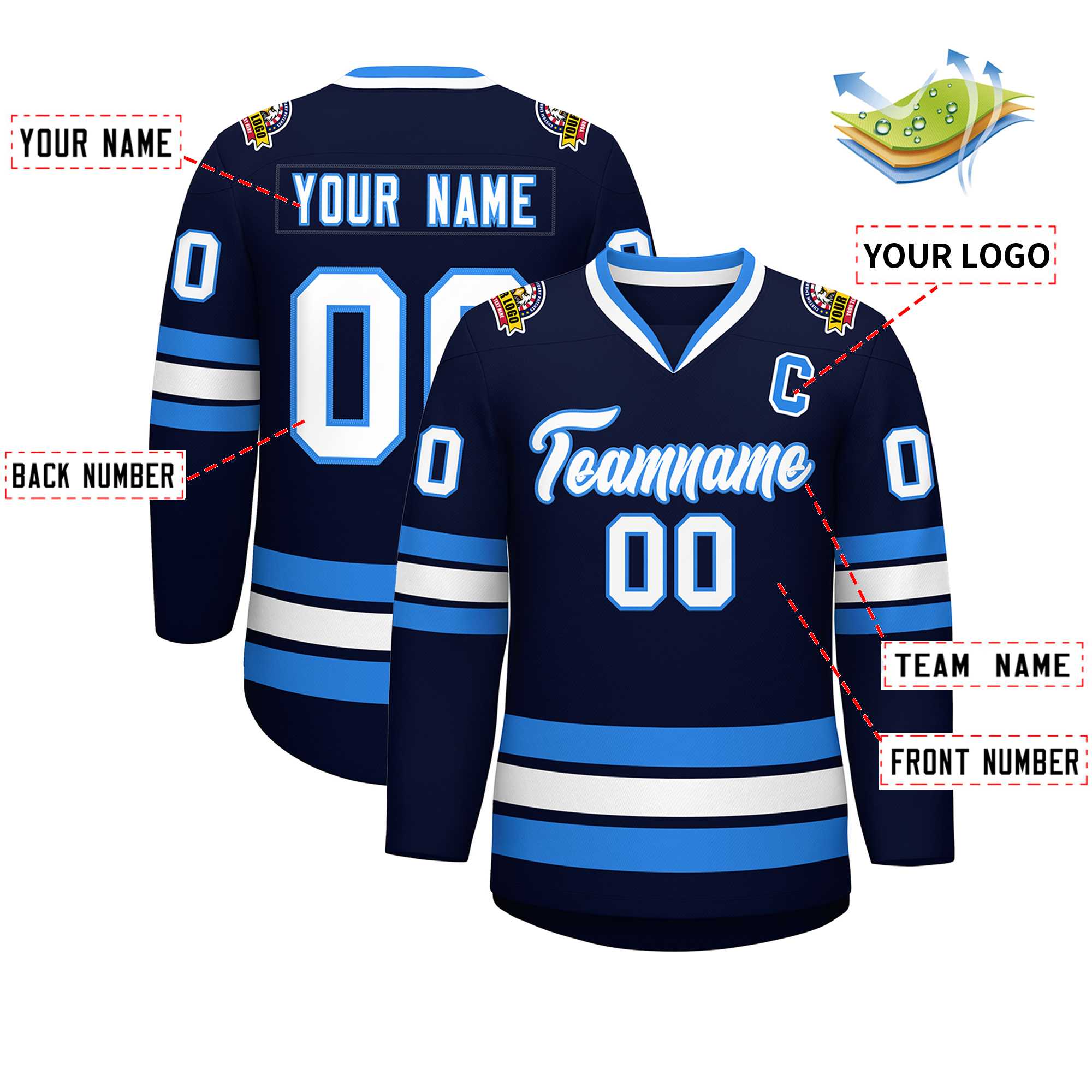 Custom Navy White-Powder Blue Classic Style Hockey Jersey | KXKSHOP