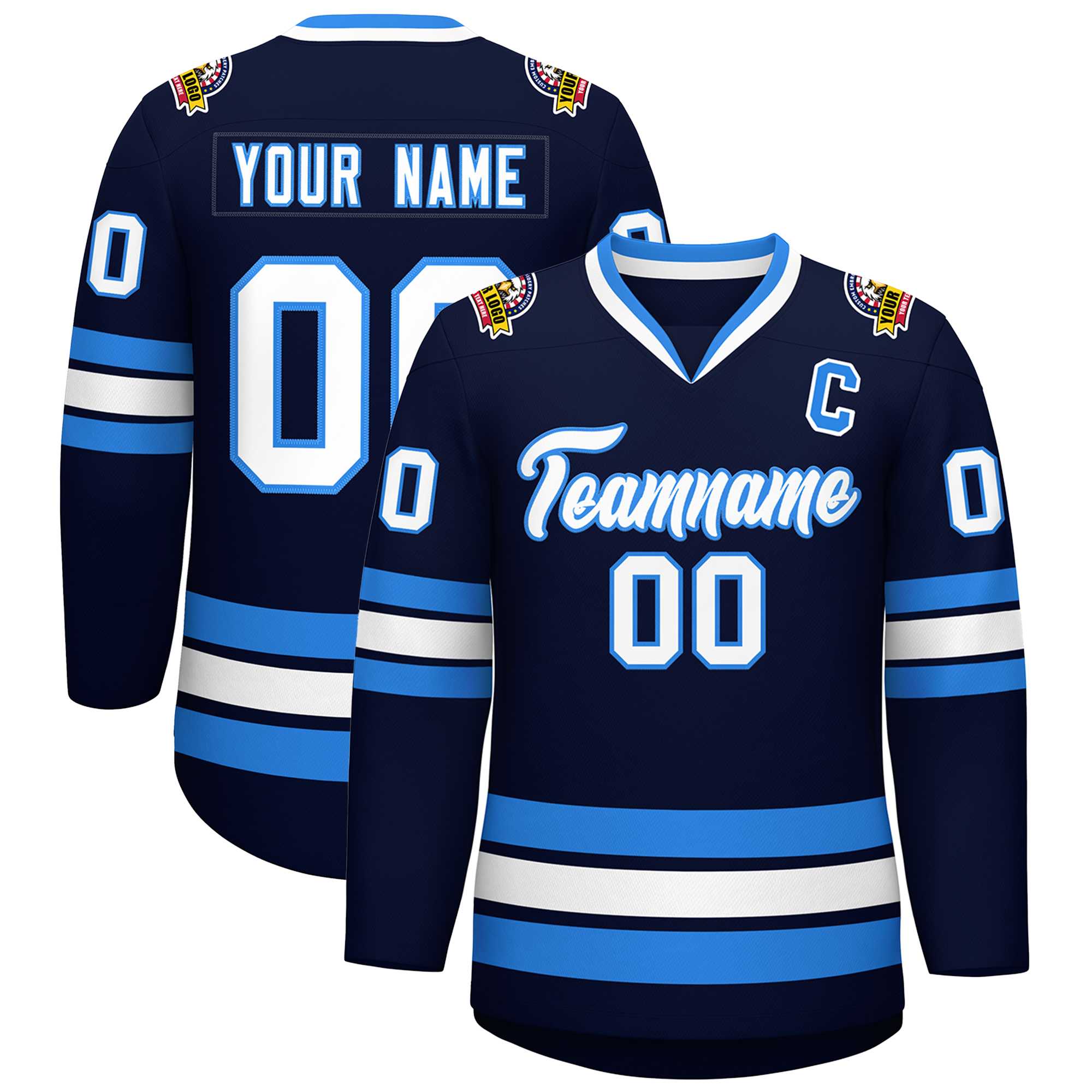 Custom Navy White-Powder Blue Classic Style Hockey Jersey | KXKSHOP