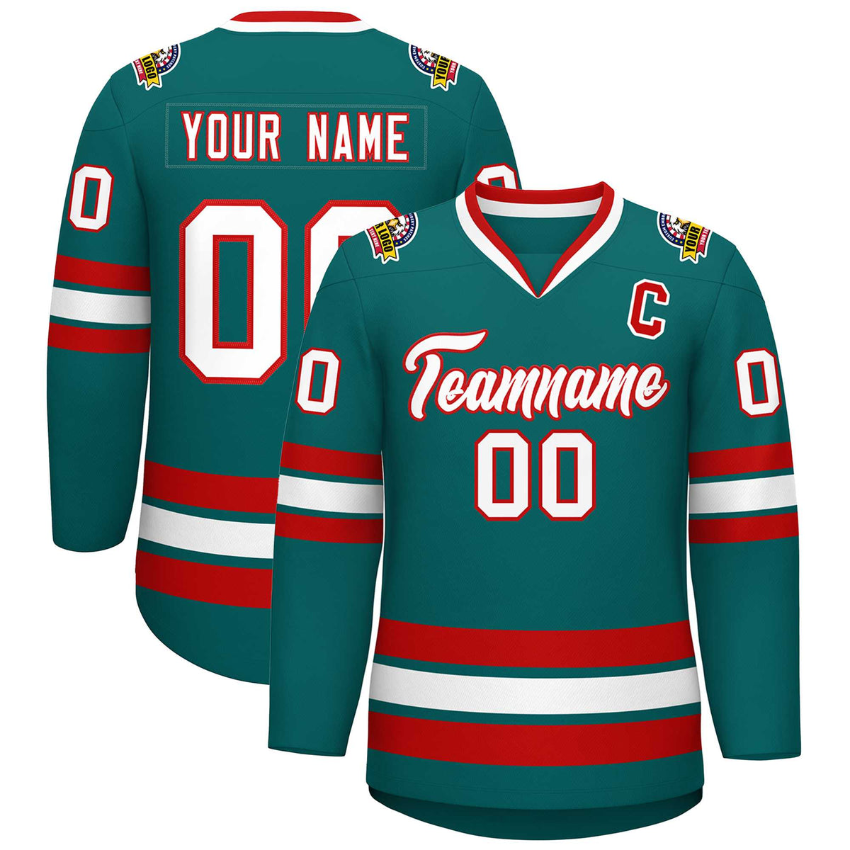 Custom Aqua White-Red Classic Style Hockey Jersey | KXKSHOP