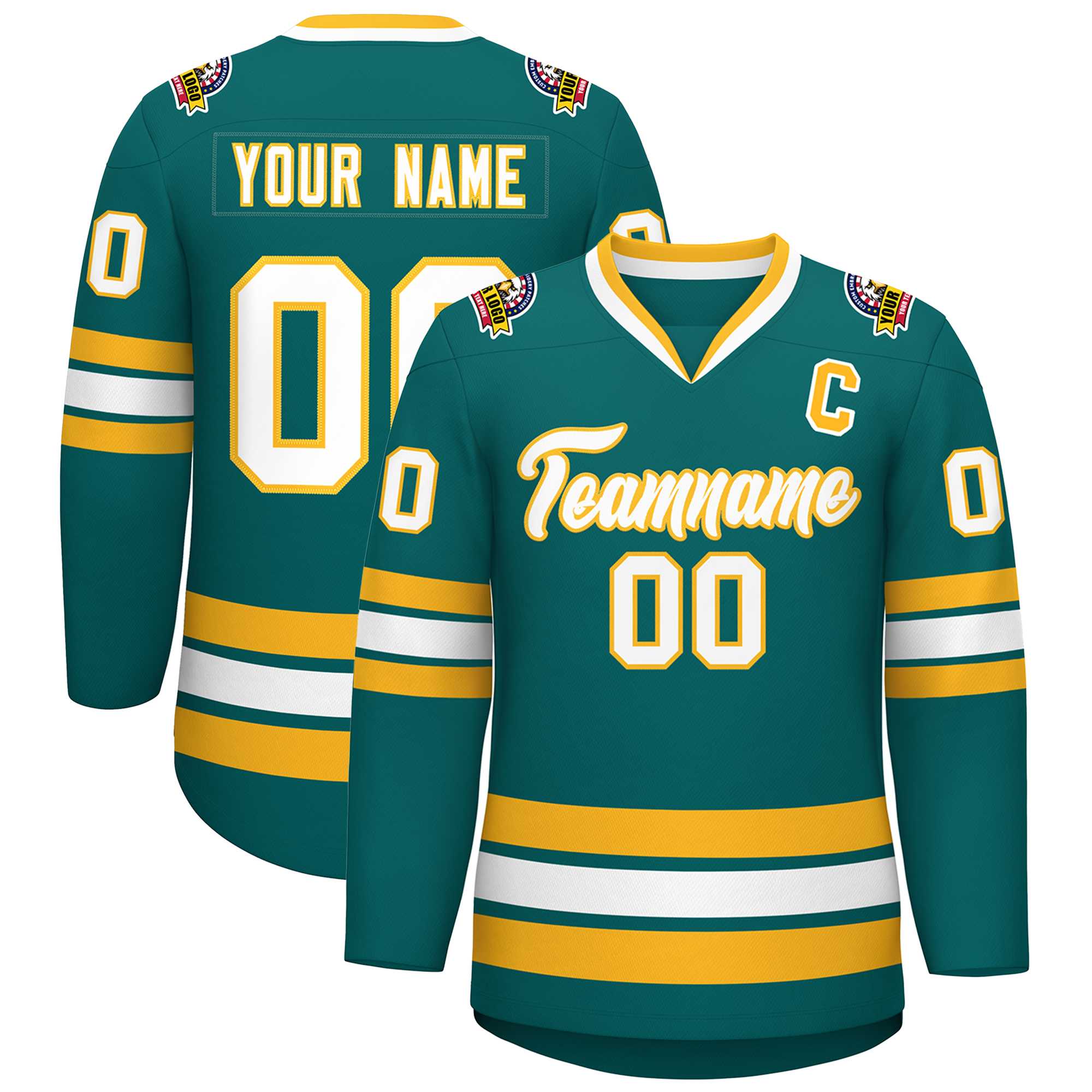 Custom Aqua White-Gold Classic Style Hockey Jersey | KXKSHOP