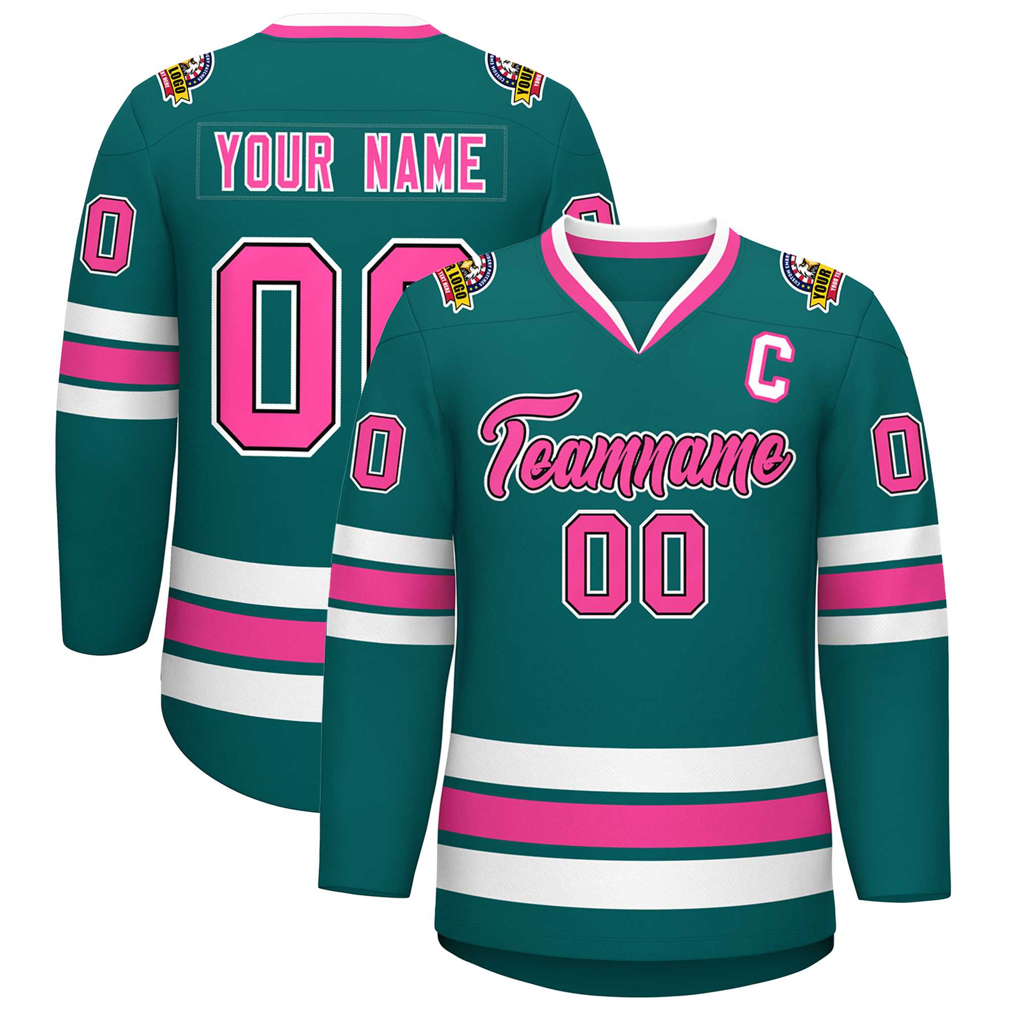 Custom Aqua Pink Black-White Classic Style Hockey Jersey | KXKSHOP