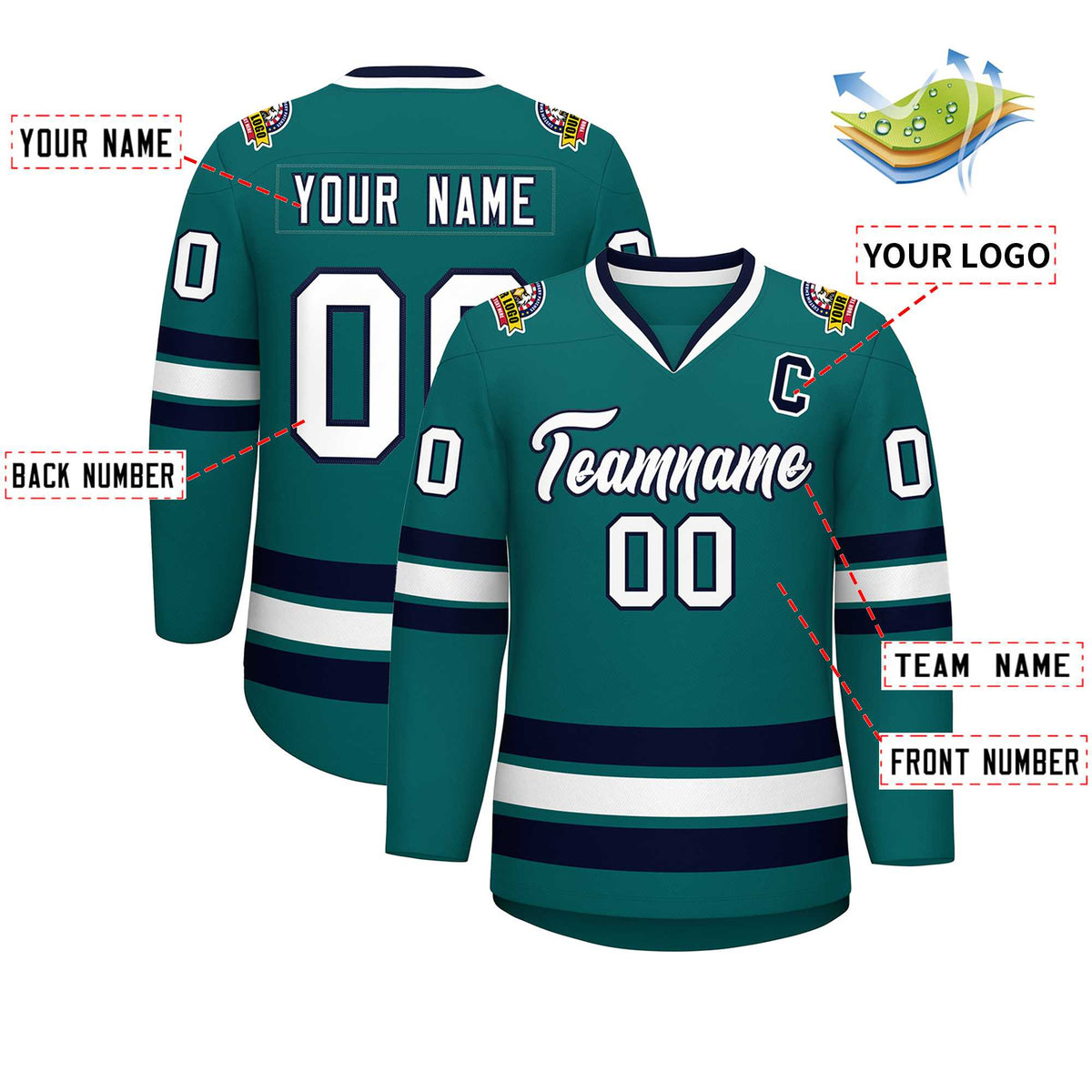 Custom Aqua White-Navy Classic Style Hockey Jersey | KXKSHOP