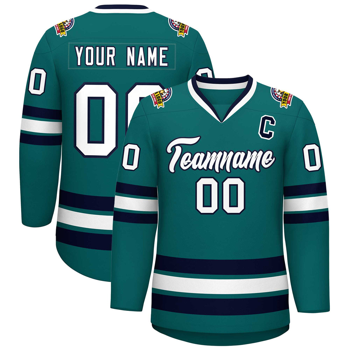 Custom Aqua White-Navy Classic Style Hockey Jersey | KXKSHOP