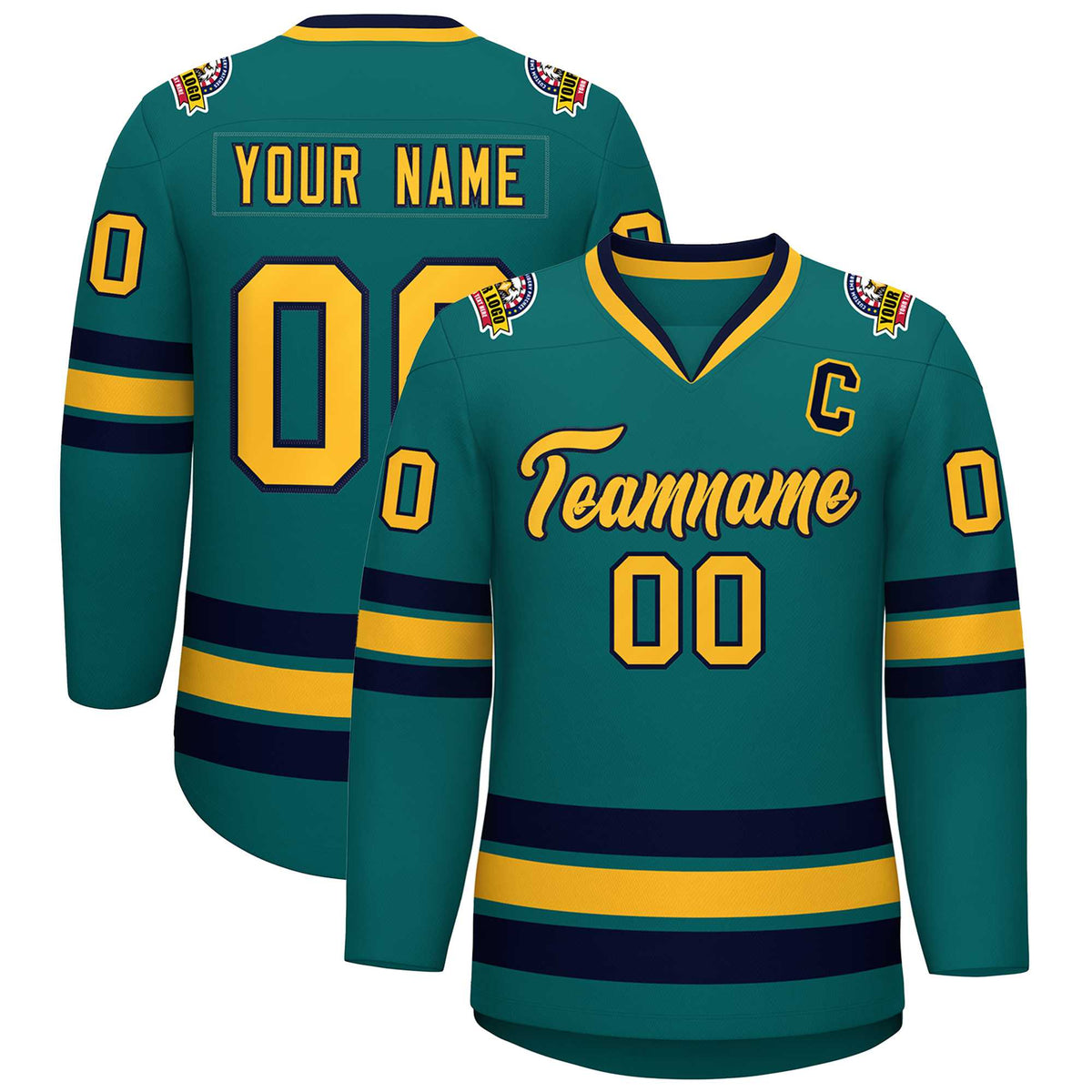 Custom Aqua Gold-Navy Classic Style Hockey Jersey | KXKSHOP