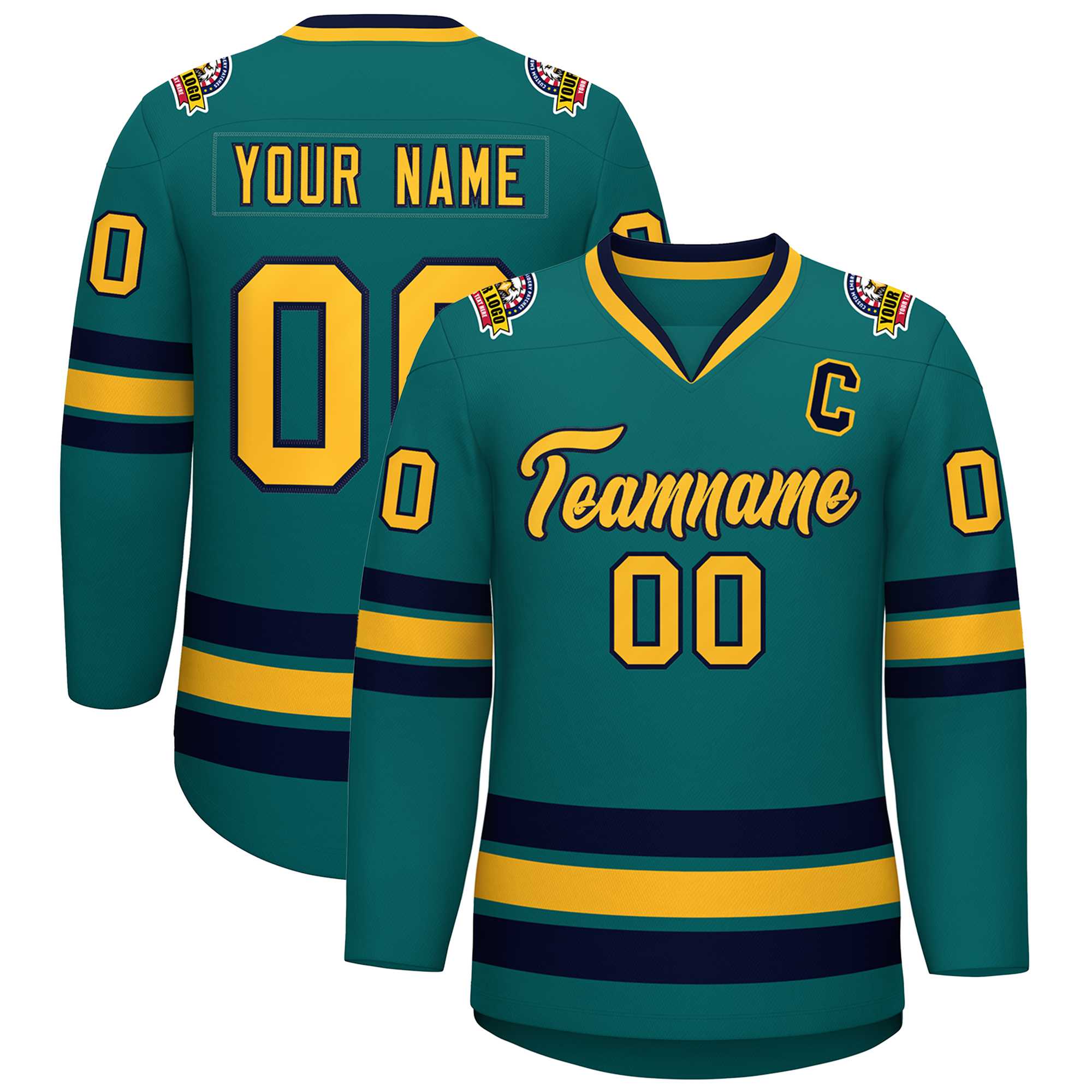 Custom Aqua Gold-Navy Classic Style Hockey Jersey | KXKSHOP
