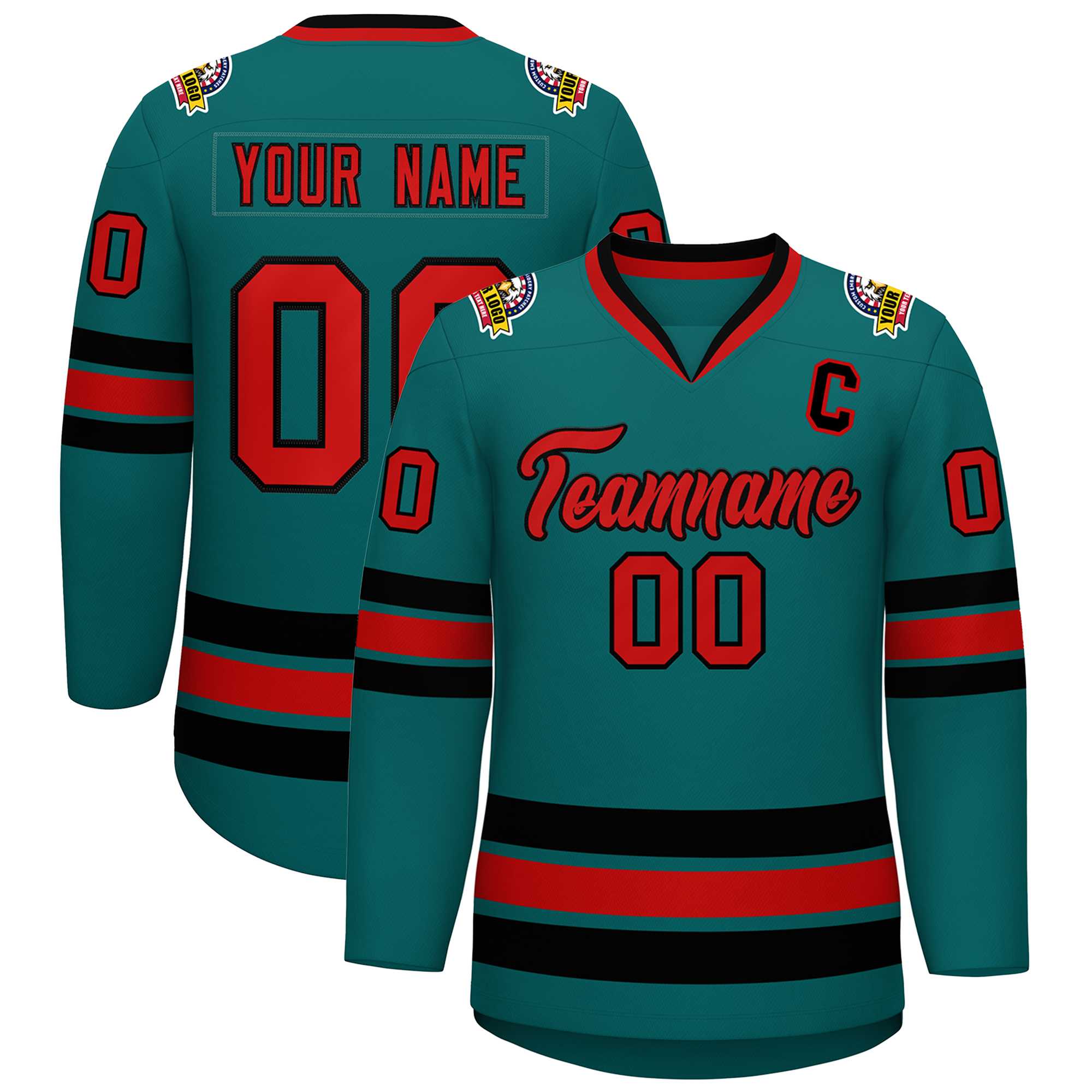 Custom Aqua Red-Black Classic Style Hockey Jersey | KXKSHOP