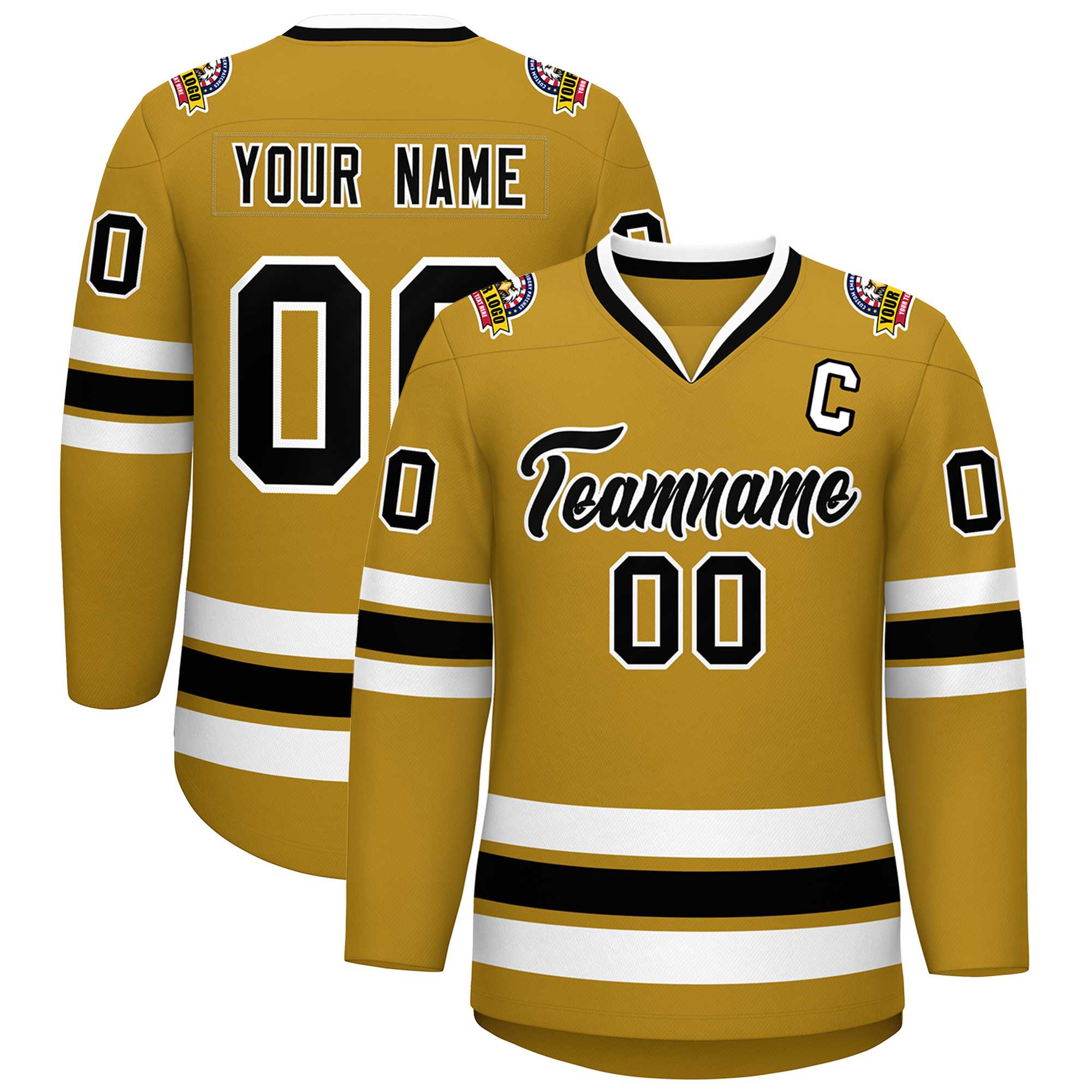 Custom Old Gold Black-White Classic Style Hockey Jersey | KXKSHOP