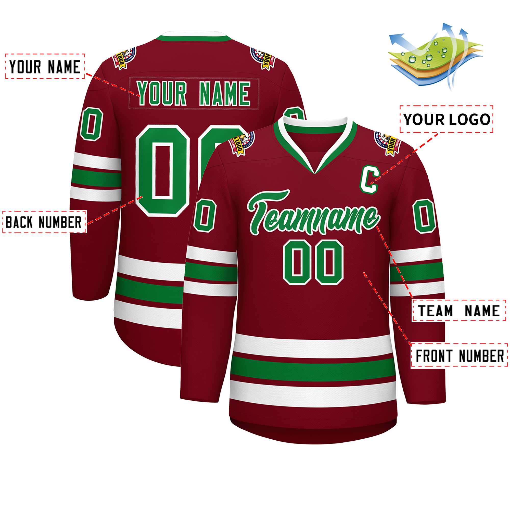 Custom Crimson Kelly Green-White Classic Style Hockey Jersey | KXKSHOP