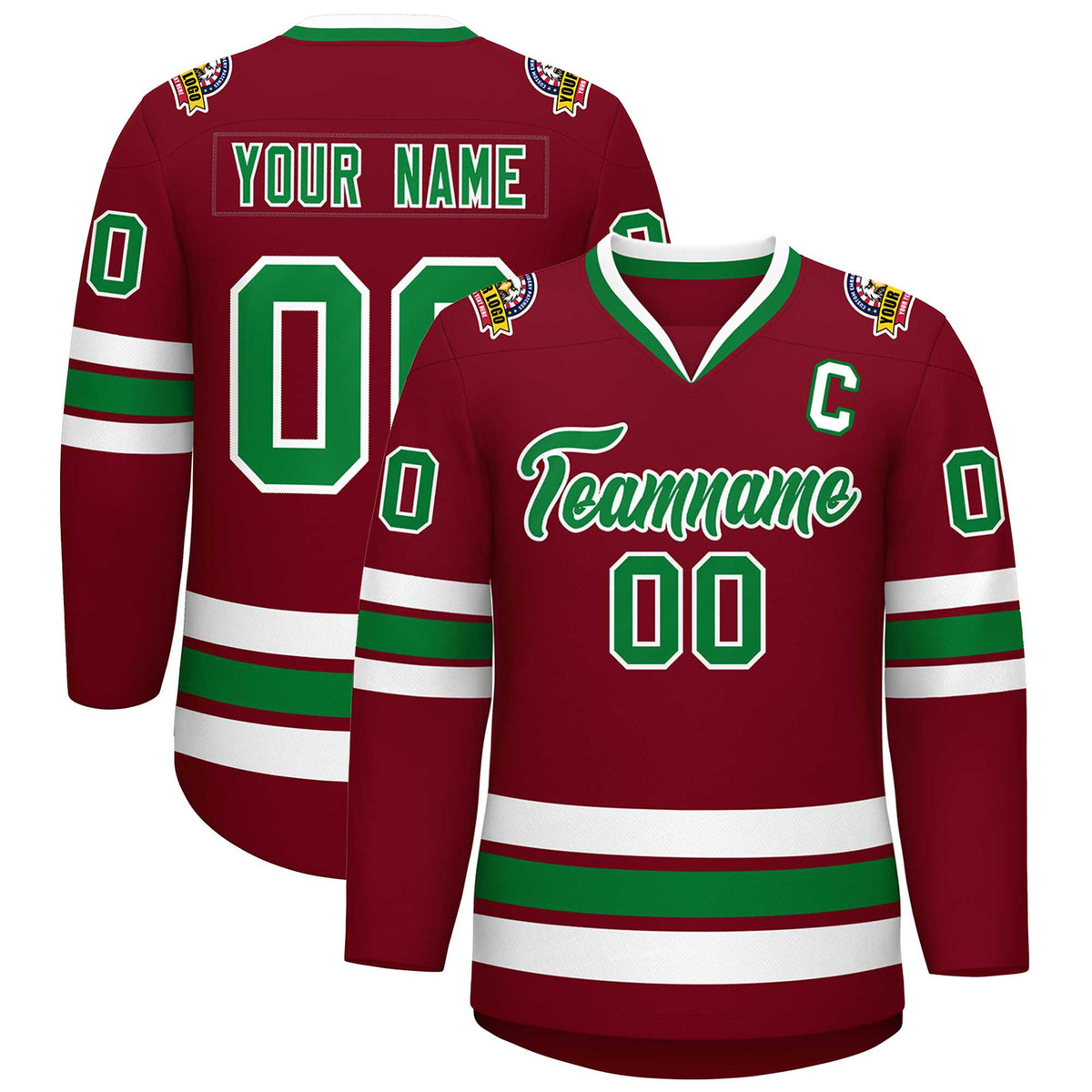 Custom Crimson Kelly Green-White Classic Style Hockey Jersey | KXKSHOP