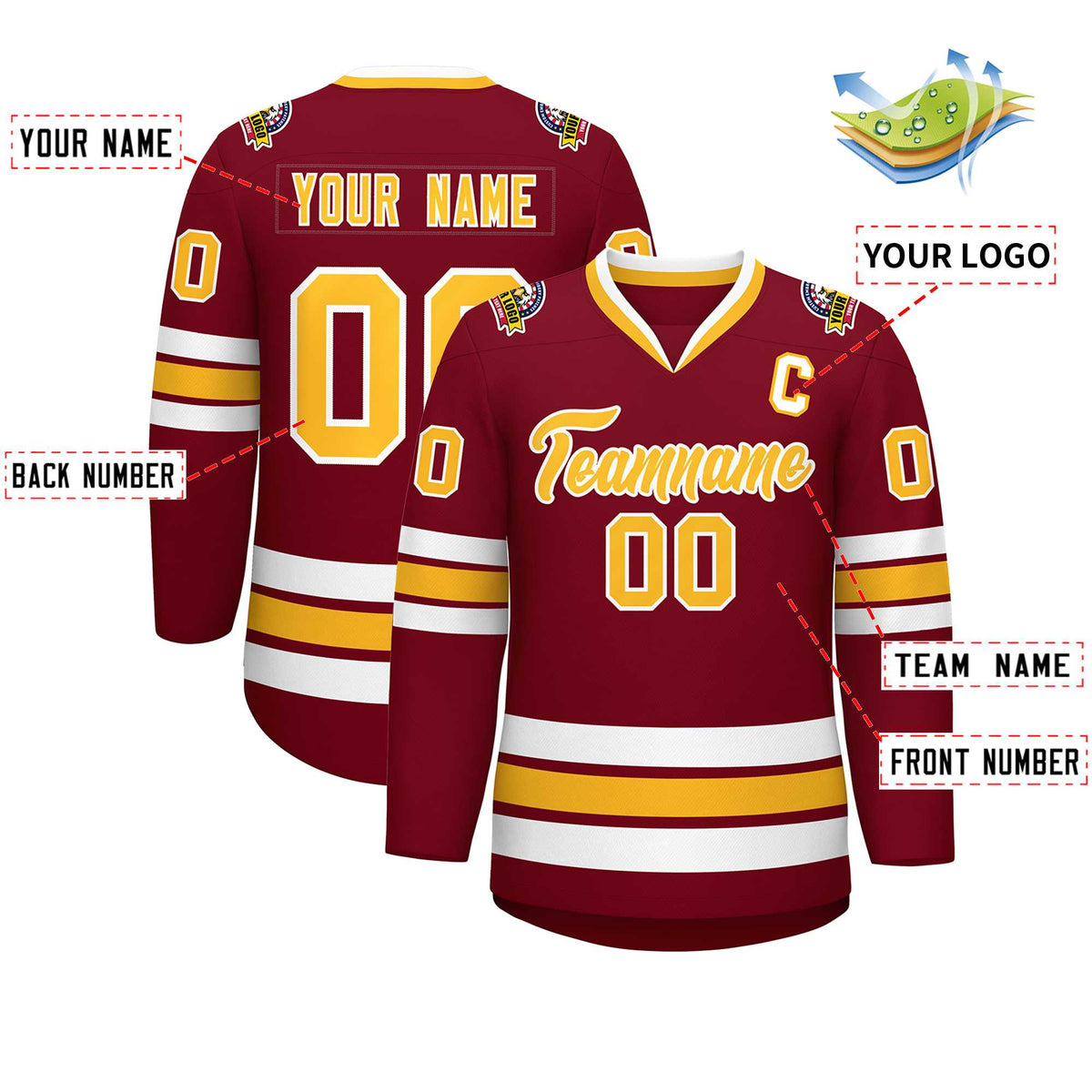 Custom Crimson Gold-White Classic Style Hockey Jersey | KXKSHOP