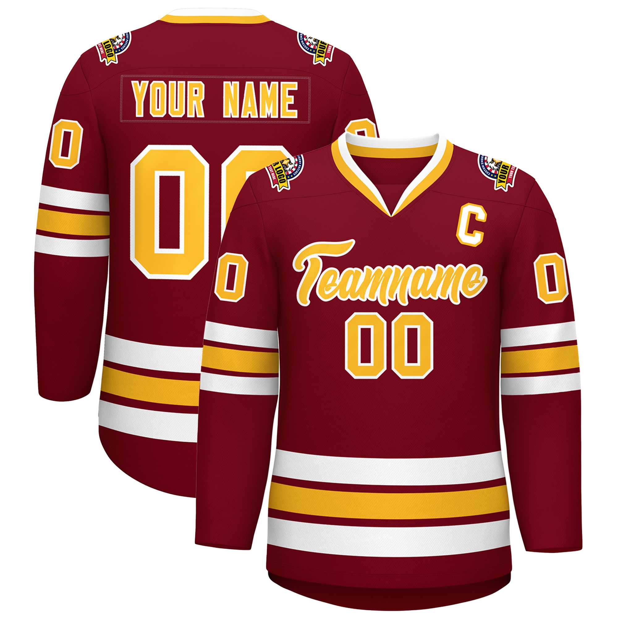 Custom Crimson Gold-White Classic Style Hockey Jersey | KXKSHOP