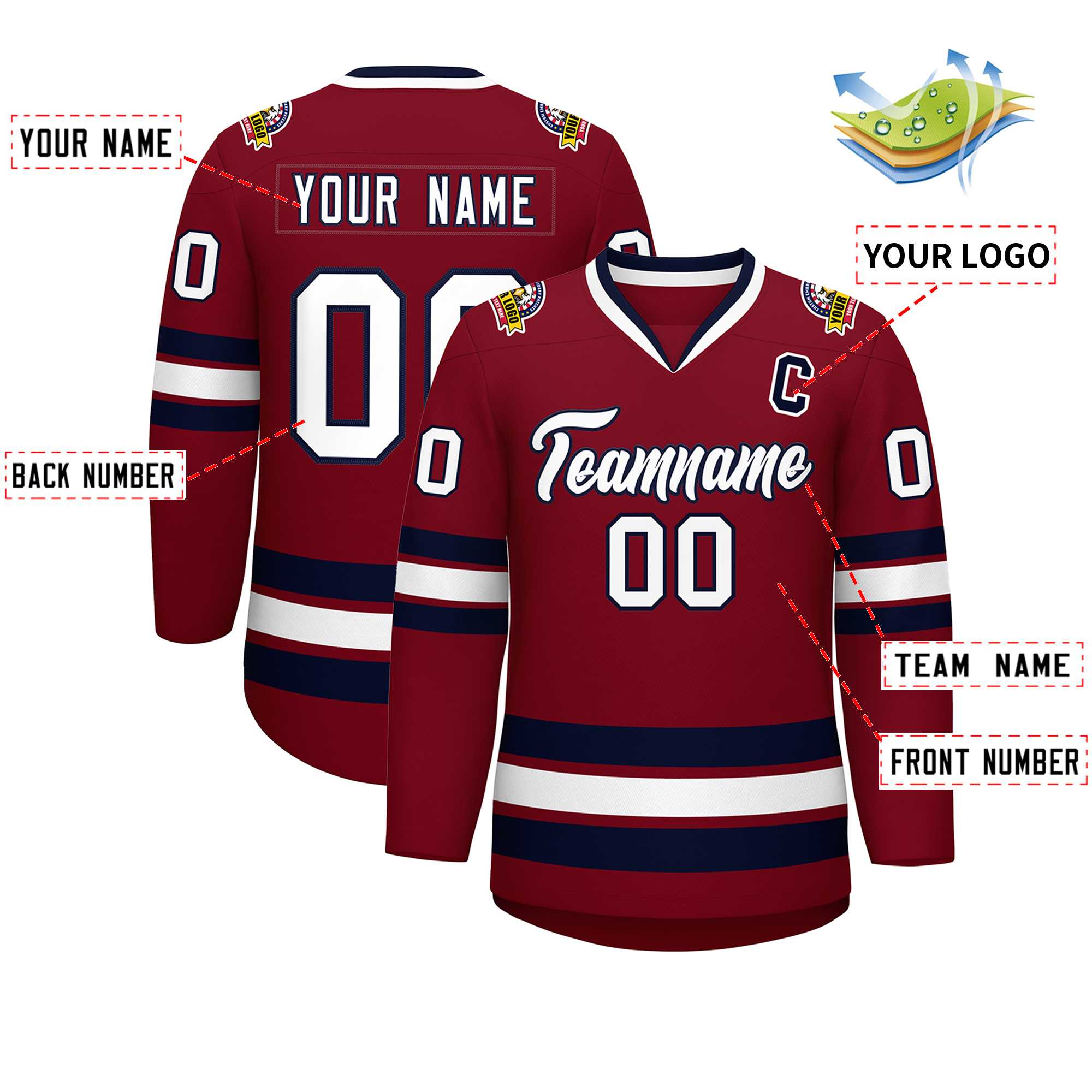 Custom Crimson White-Navy Classic Style Hockey Jersey | KXKSHOP