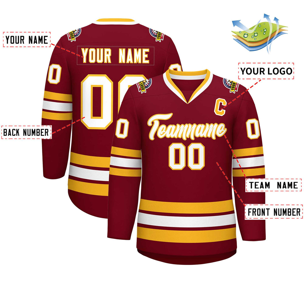Custom Crimson White-Gold Classic Style Hockey Jersey | KXKSHOP