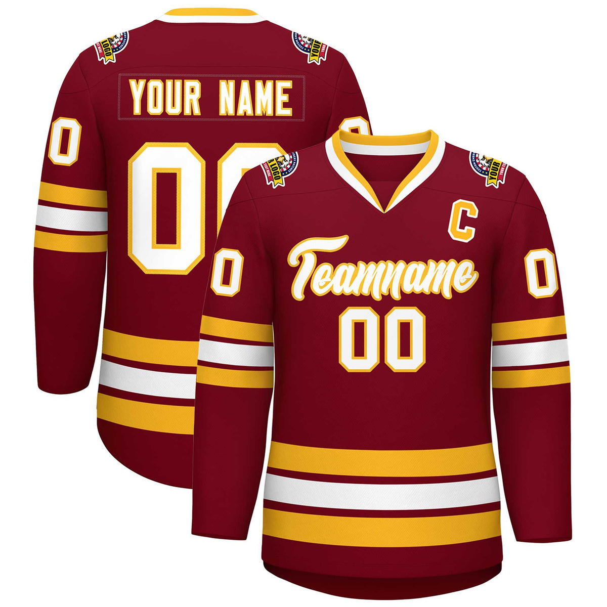 Custom Crimson White-Gold Classic Style Hockey Jersey | KXKSHOP