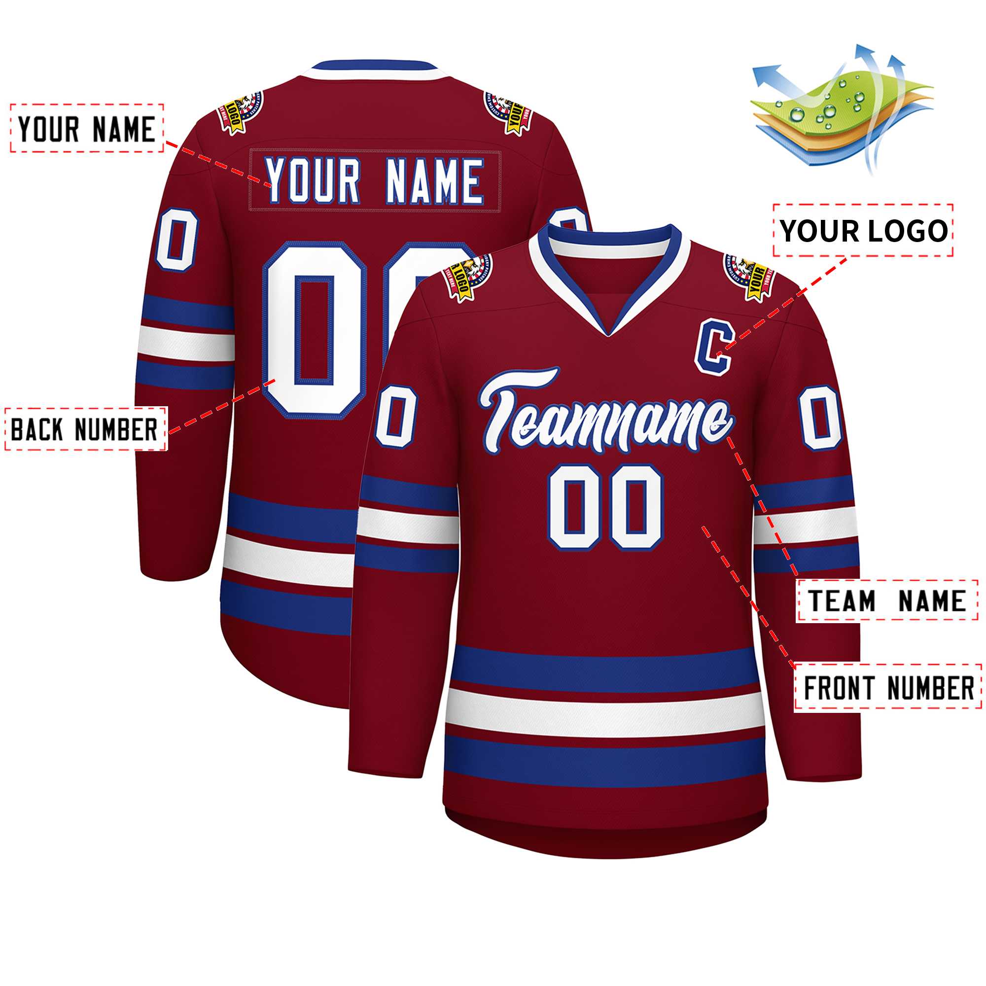 Custom Crimson White-Royal Classic Style Hockey Jersey | KXKSHOP